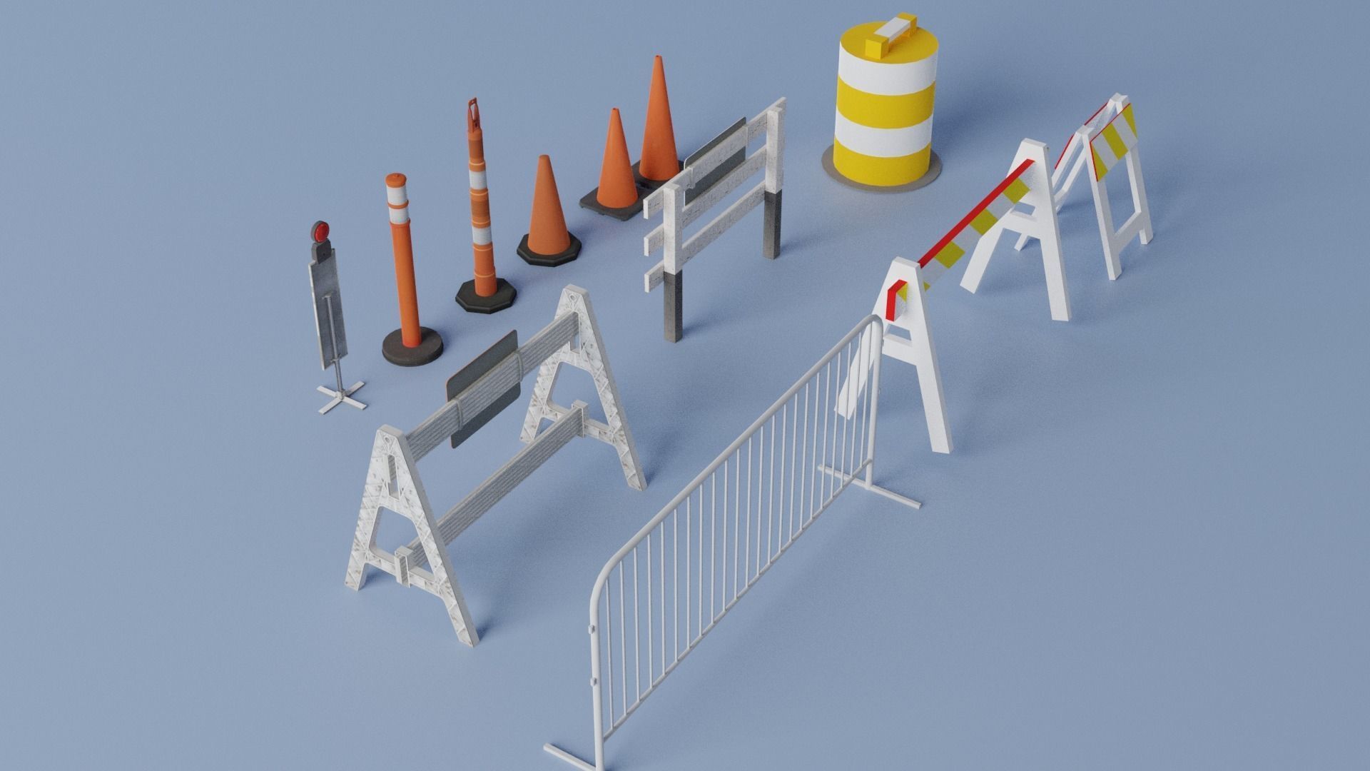 Traffic Barriers  Low-poly 3D model_6