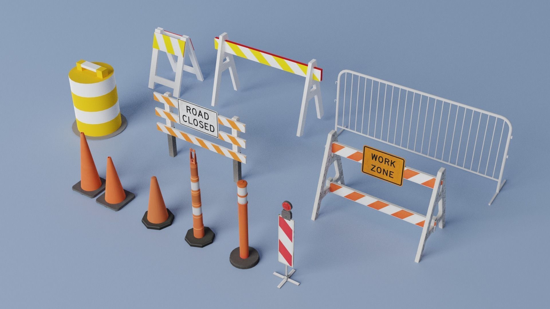 Traffic Barriers  Low-poly 3D model_8