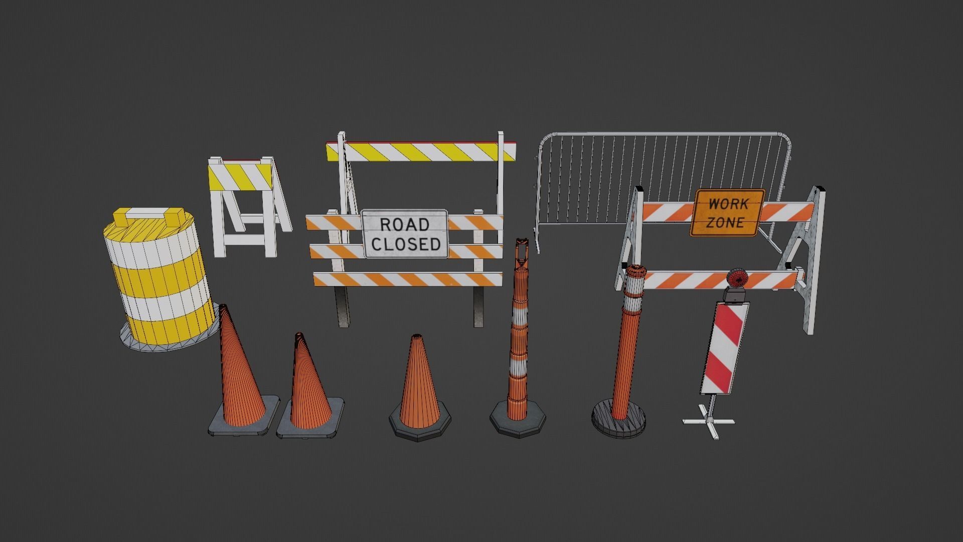 Traffic Barriers  Low-poly 3D model_13