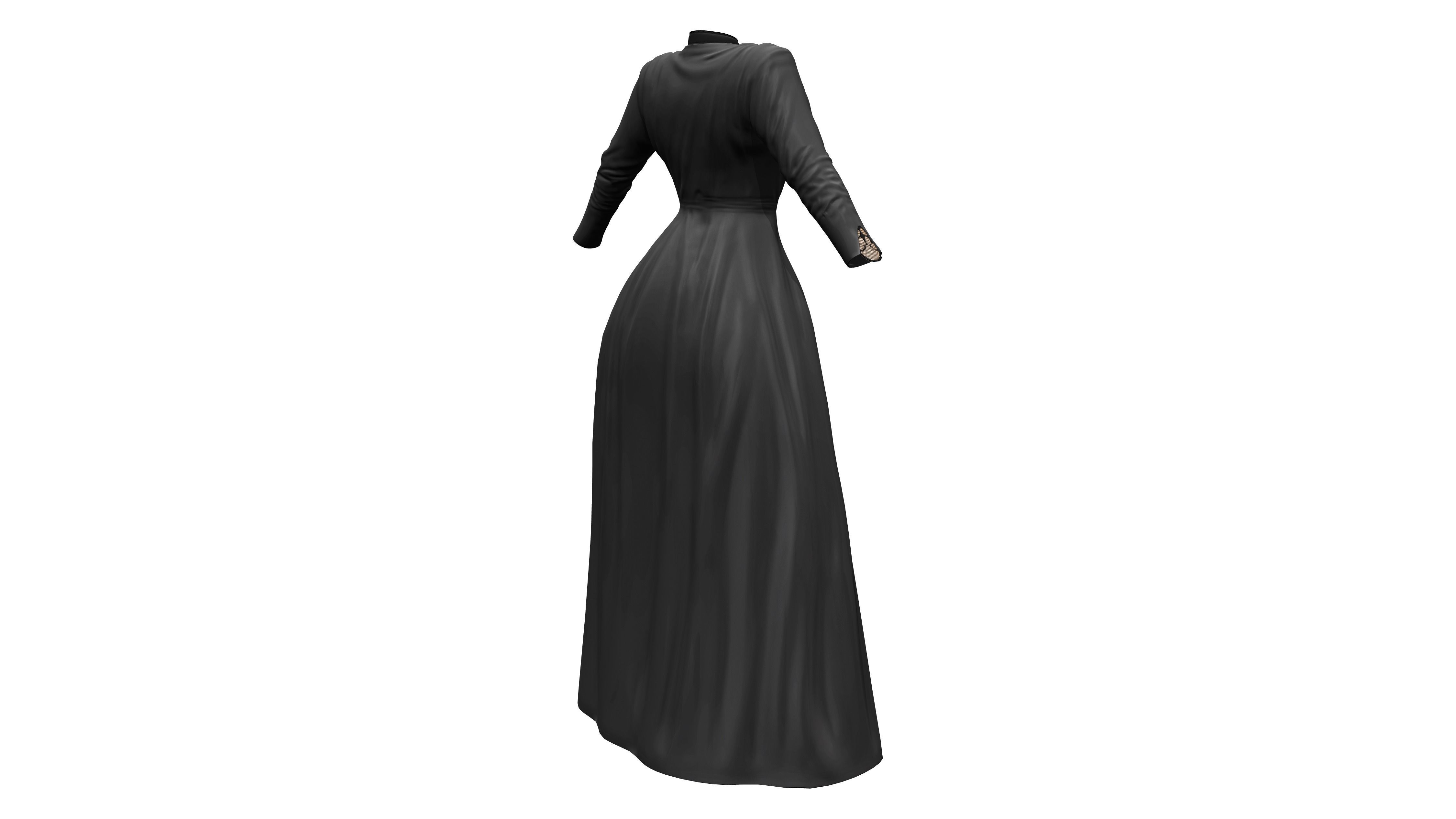 Buttoned Front Coat With Lace Undergarment Low-poly 3D model_6