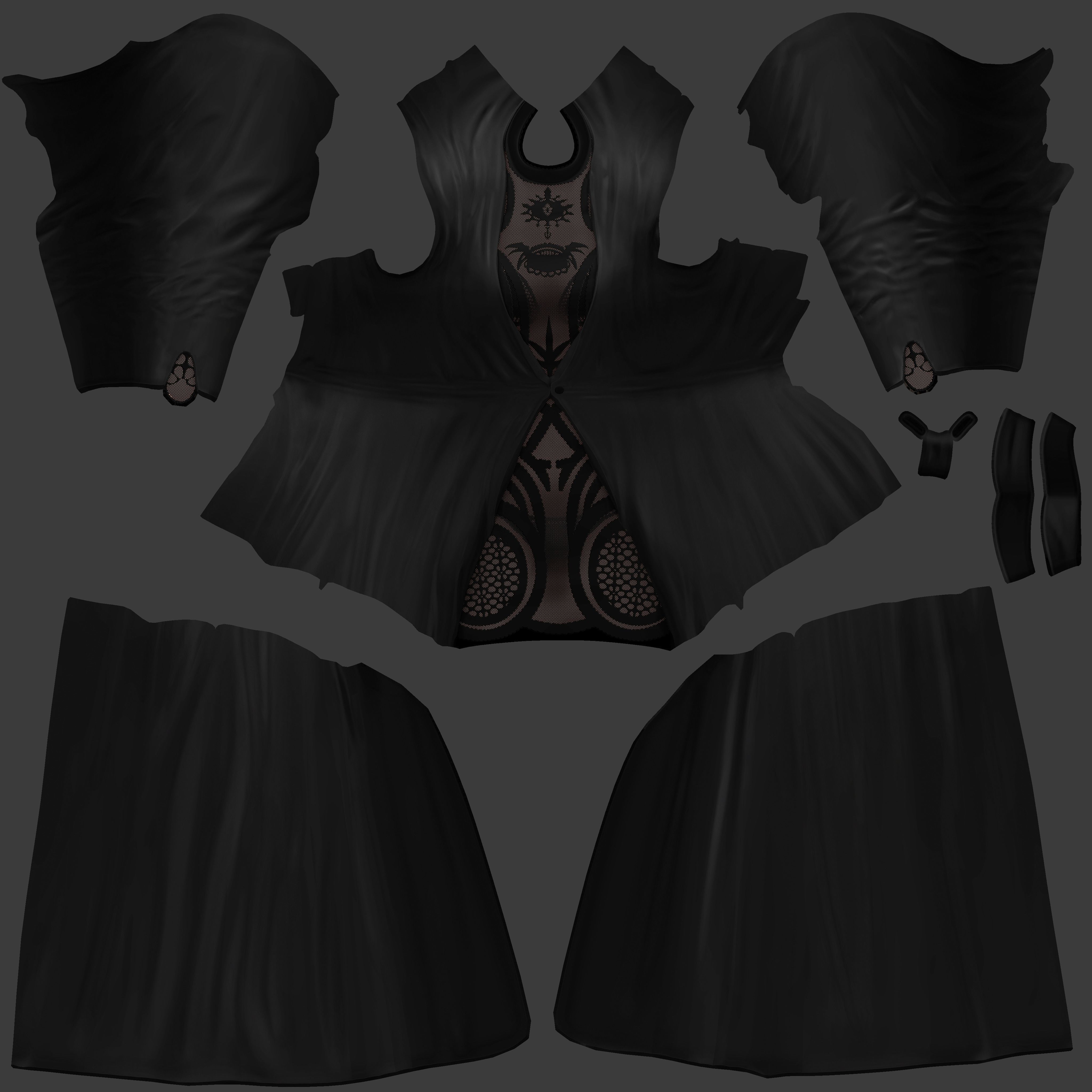 Buttoned Front Coat With Lace Undergarment Low-poly 3D model_10