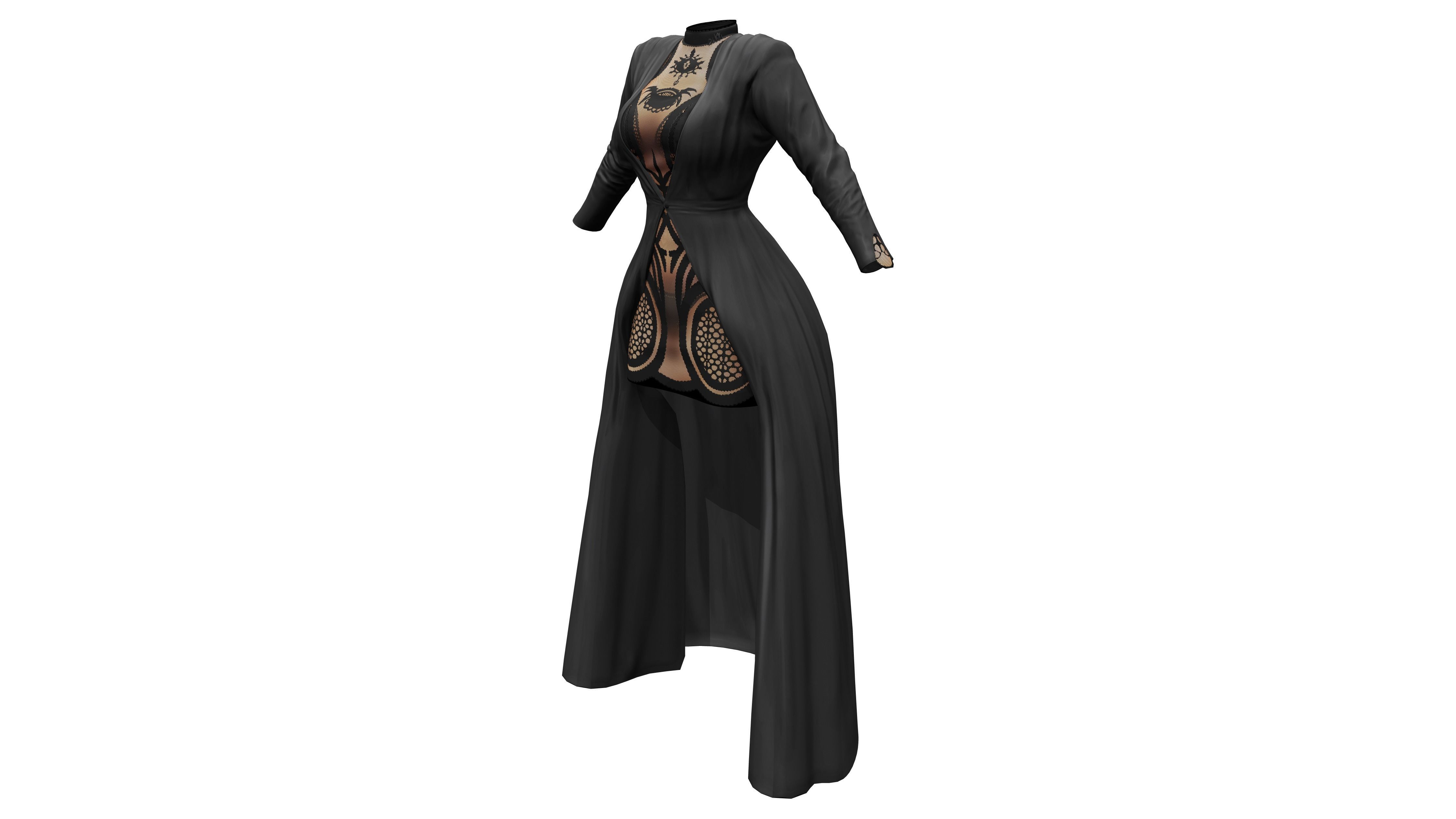 Buttoned Front Coat With Lace Undergarment Low-poly 3D model_3