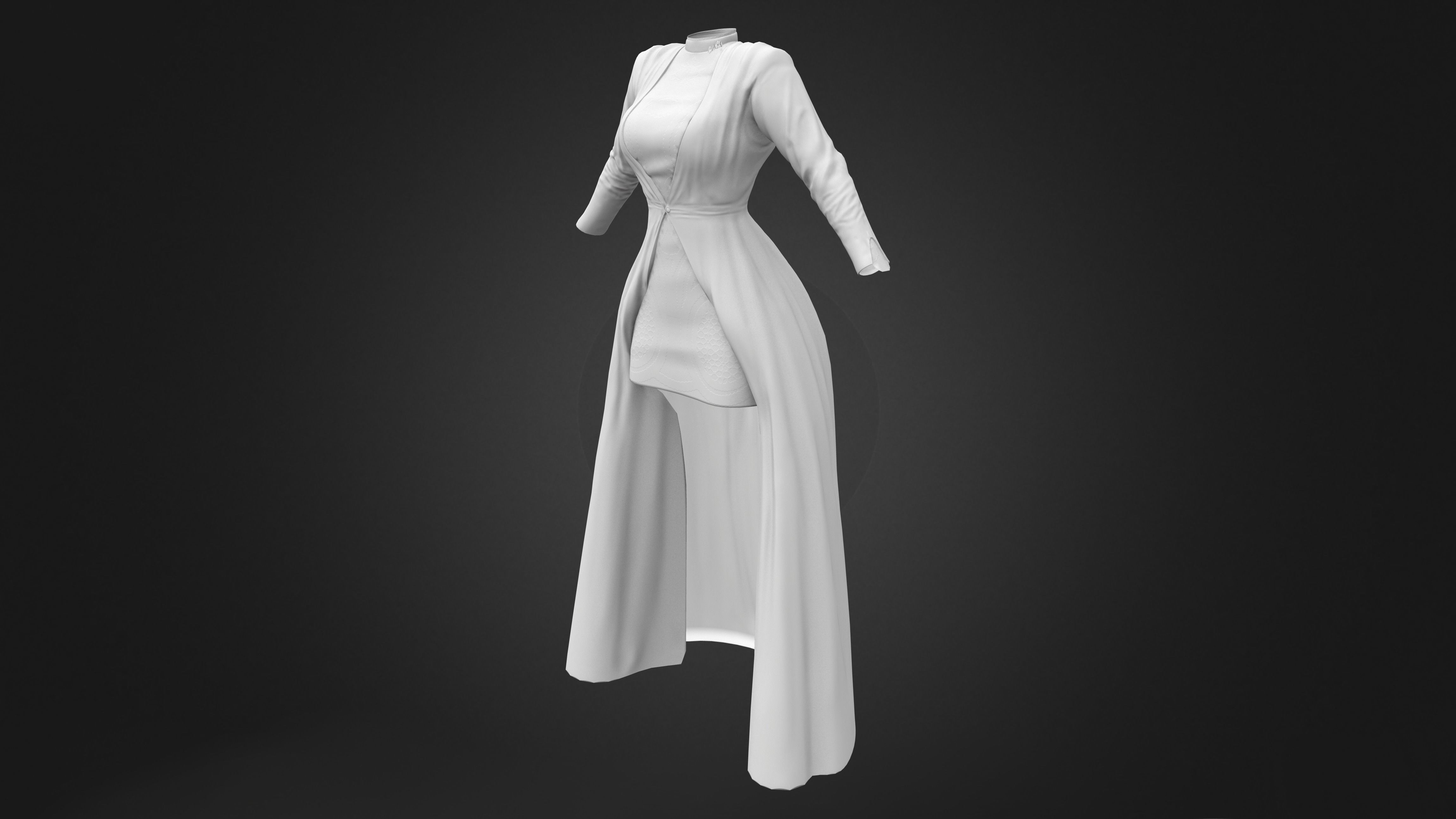 Buttoned Front Coat With Lace Undergarment Low-poly 3D model_9