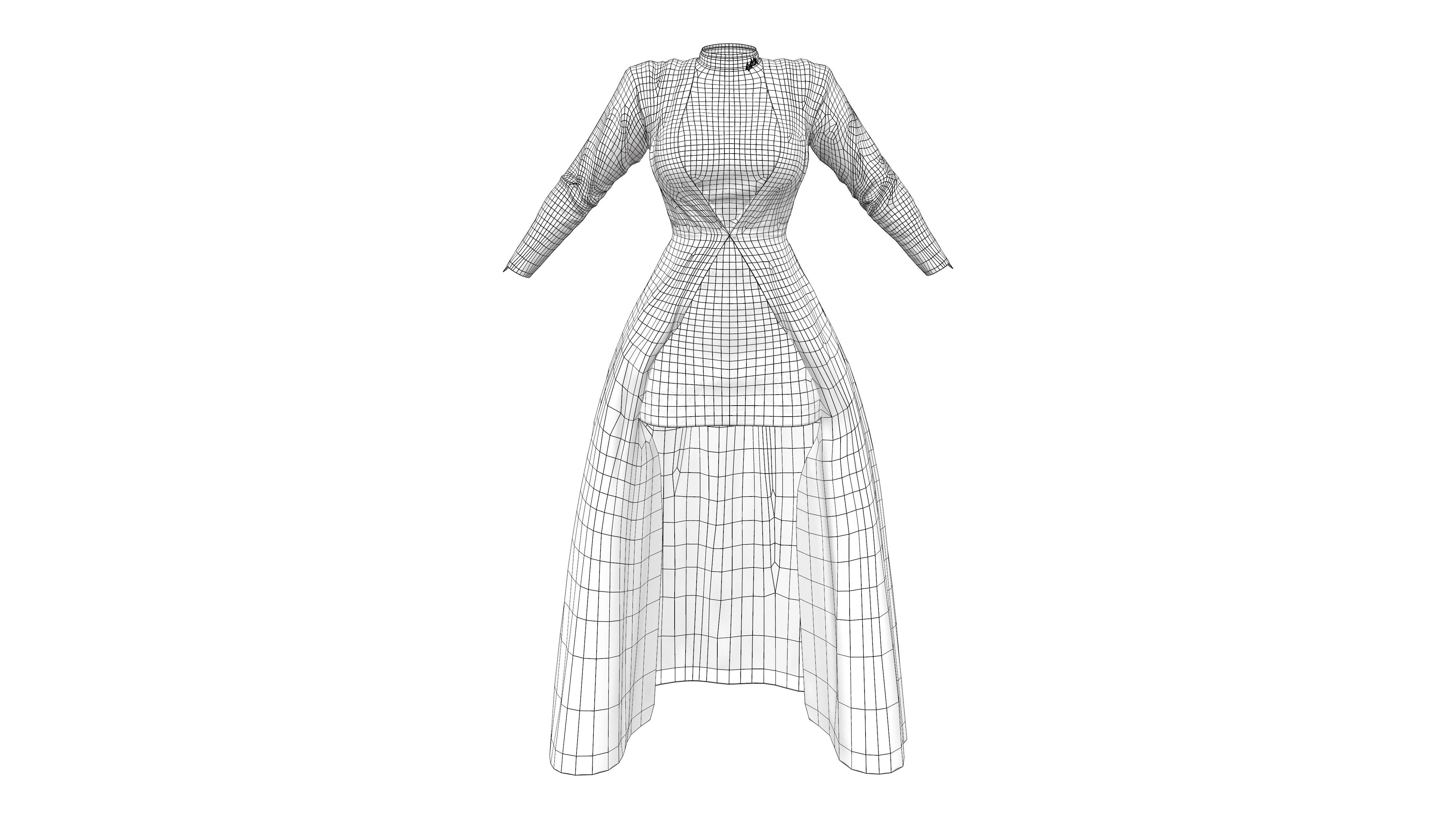 Buttoned Front Coat With Lace Undergarment Low-poly 3D model_7
