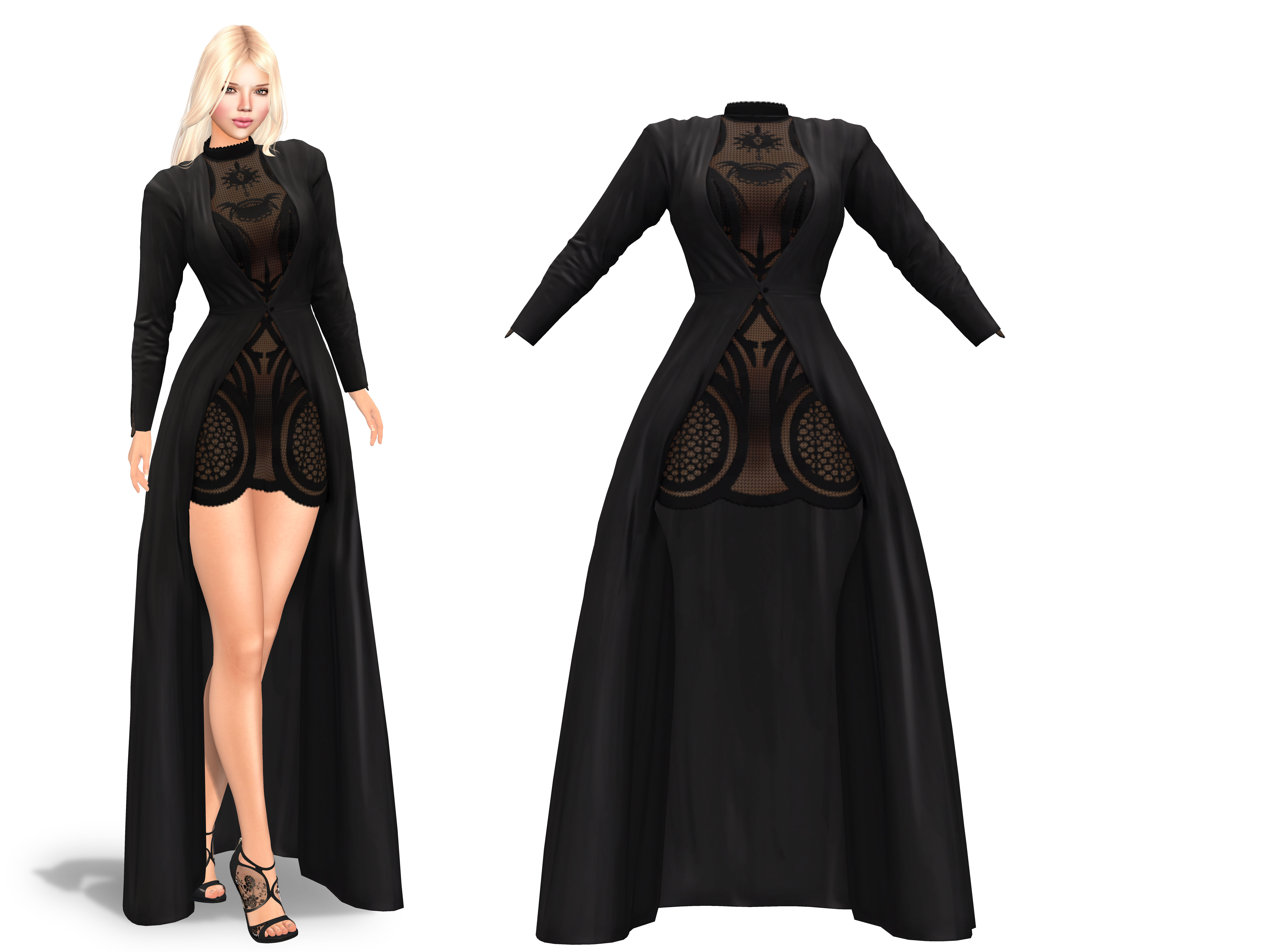 Buttoned Front Coat With Lace Undergarment Low-poly 3D model_2