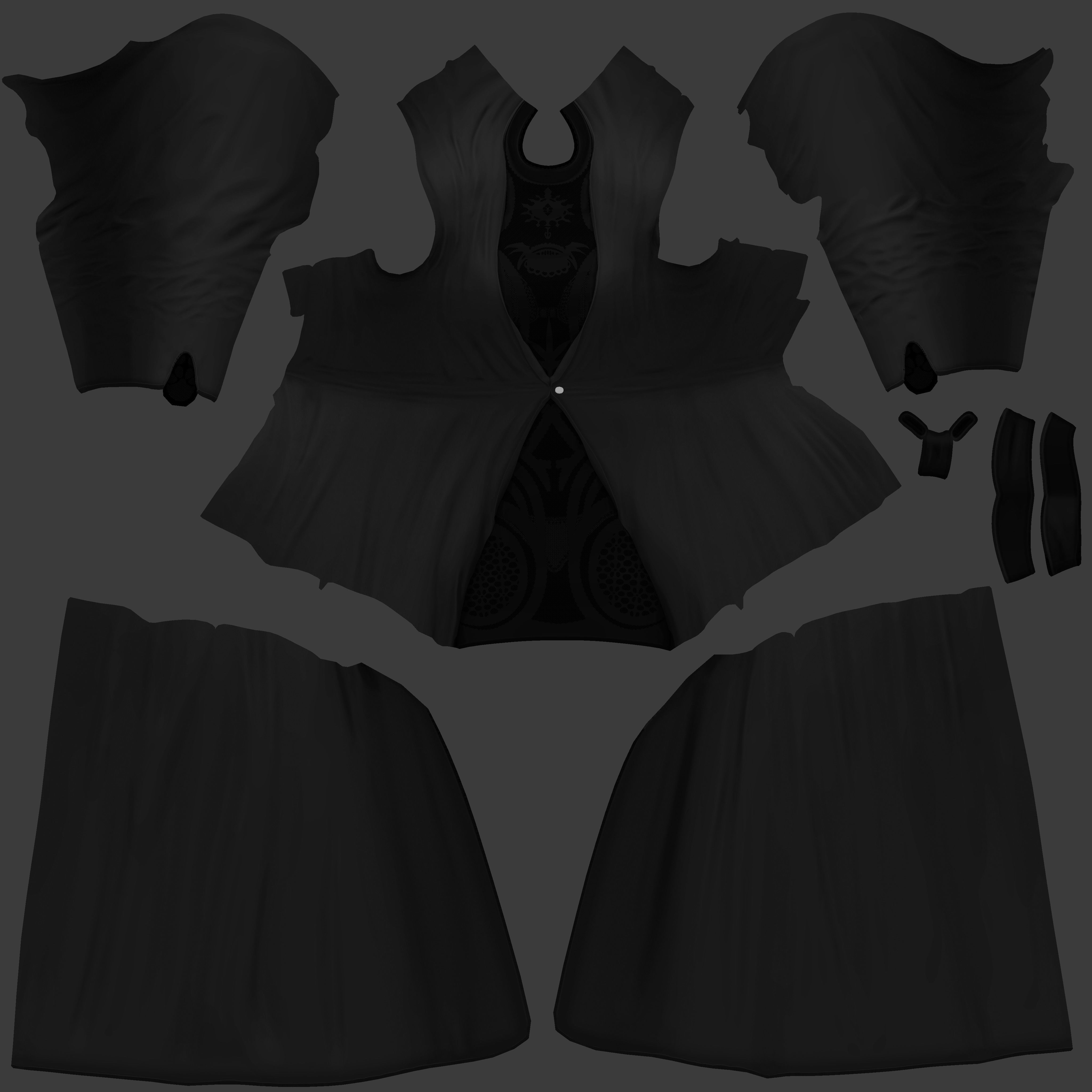 Buttoned Front Coat With Lace Undergarment Low-poly 3D model_12