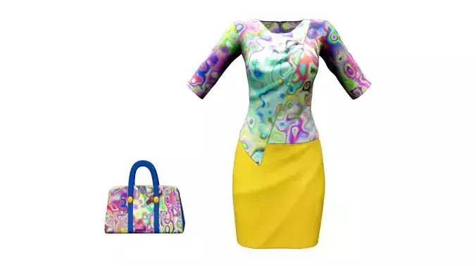 Tie-Dye Yellow Elegant Outfit Top Skirt Bag
