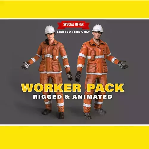 Worker Character Pack RIGGED Low-poly 3D model
