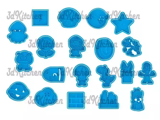 Mario Bross cookie cutters -fondant STL files 3D print model 3D print model