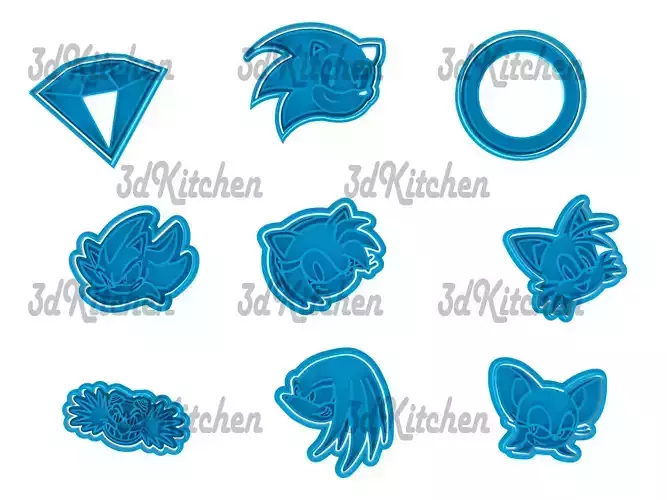 Sonic cookie cutters -fondant STL files 3D print model