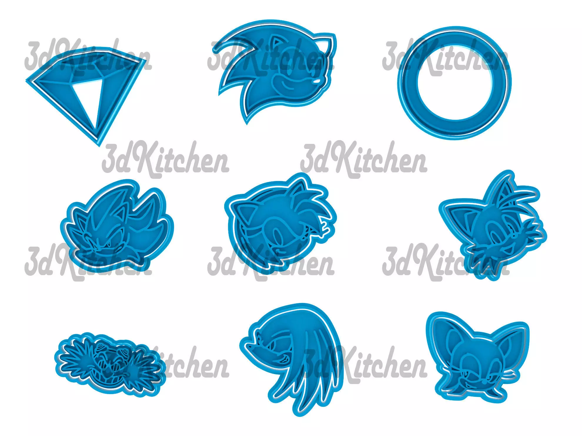 Sonic cookie cutters -fondant STL files 3D print model 3D print model_0