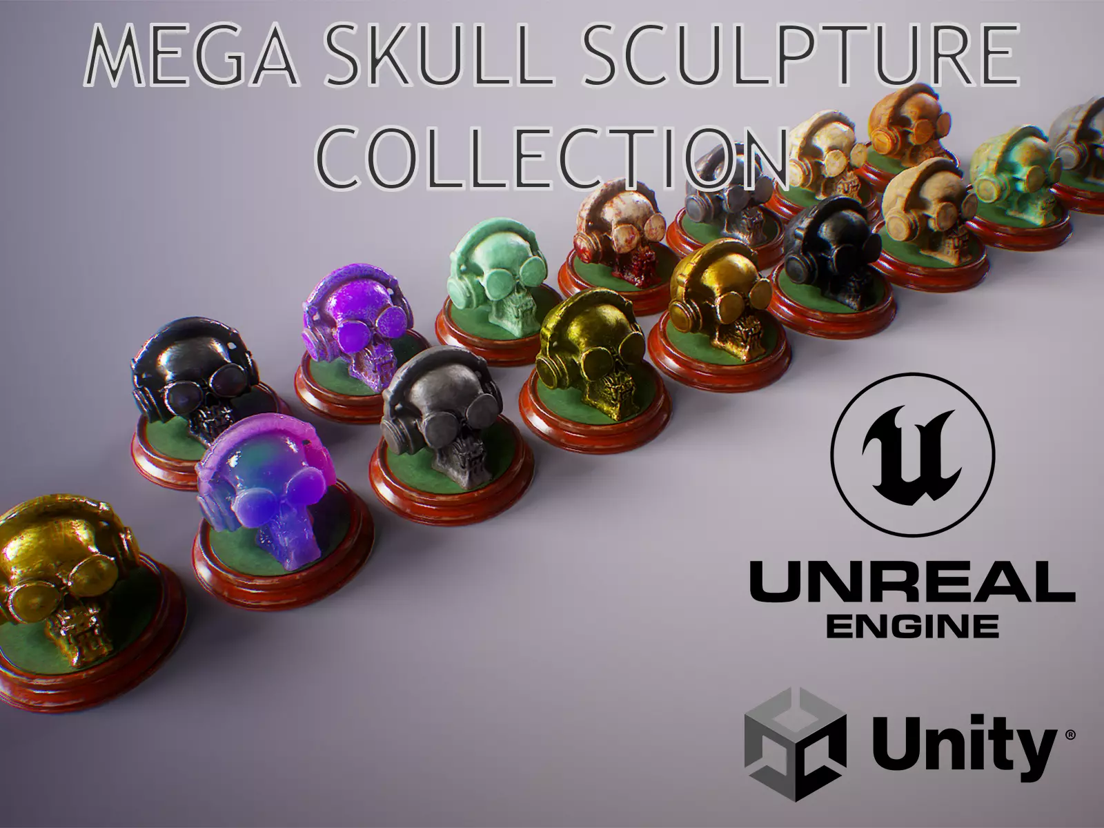 PBR Skull Sculpture Mega Collection Low-poly 3D model_0