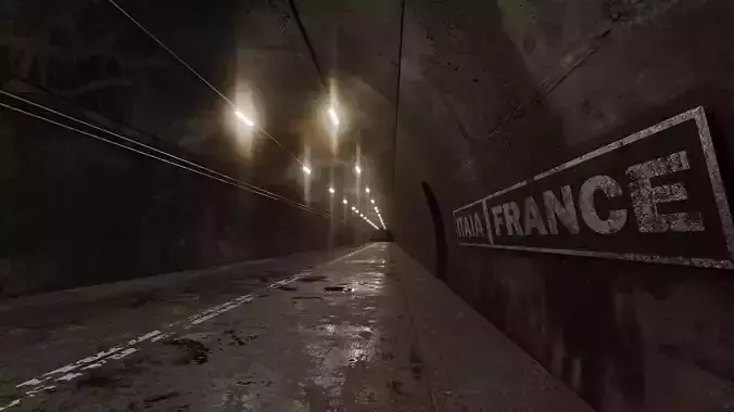 Tunnel with sign that says france Low-poly 3D model