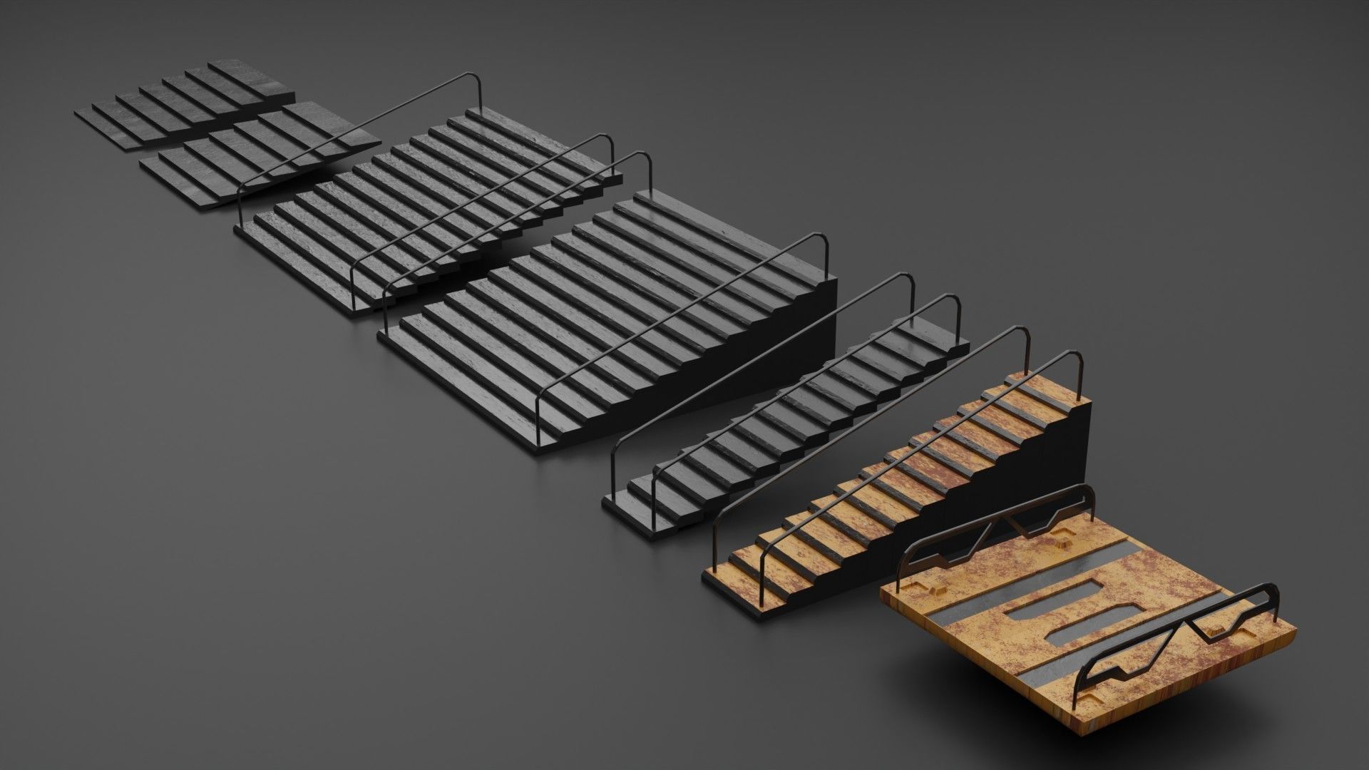 3d low poly modular sci-fi stairs designs 3D model_1