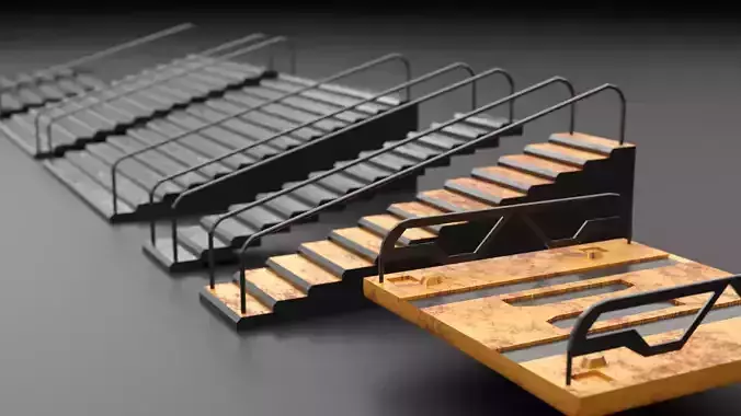 3d low poly modular sci-fi stairs designs