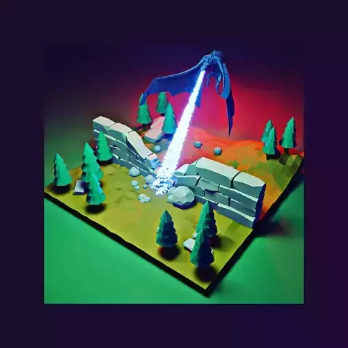 low poly dragon paper castle with light shining Low-poly 3D model