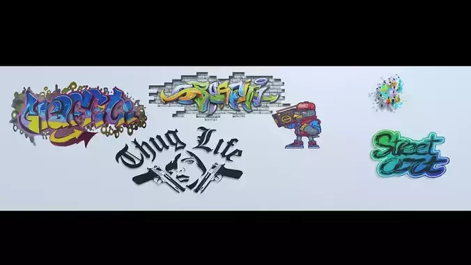 Graffiti Decals Pack Low-poly 3D model