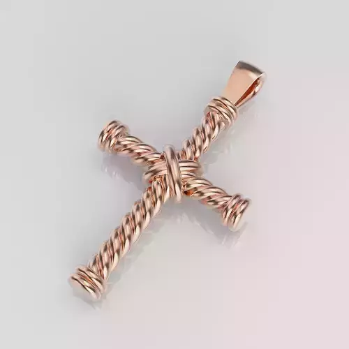 Cross rose gold twisted rope pendant 3D print model