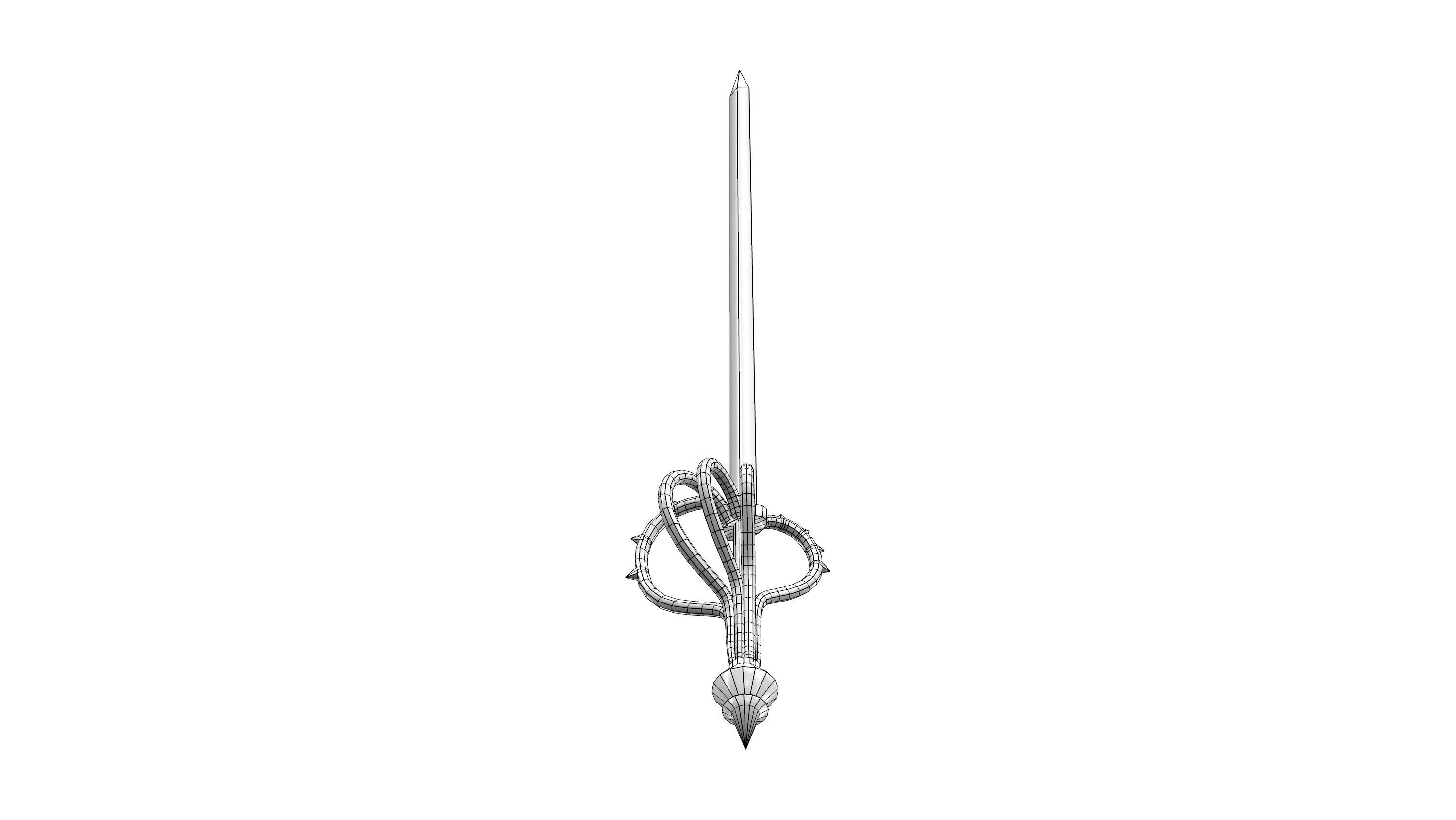 Knights Kniddle Stick Long Sword Low-poly 3D model_6