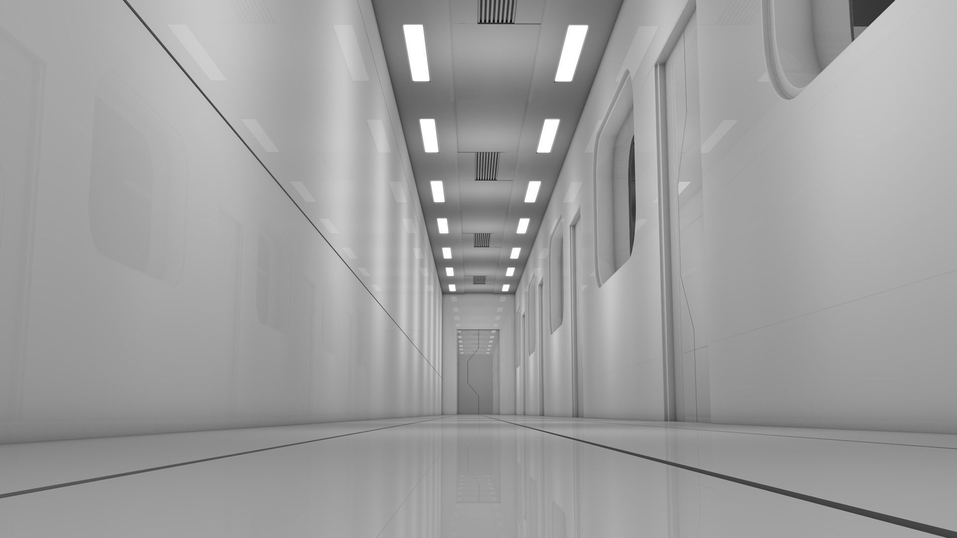 Sci Fi Apartment Corridor Low-poly 3D model_1