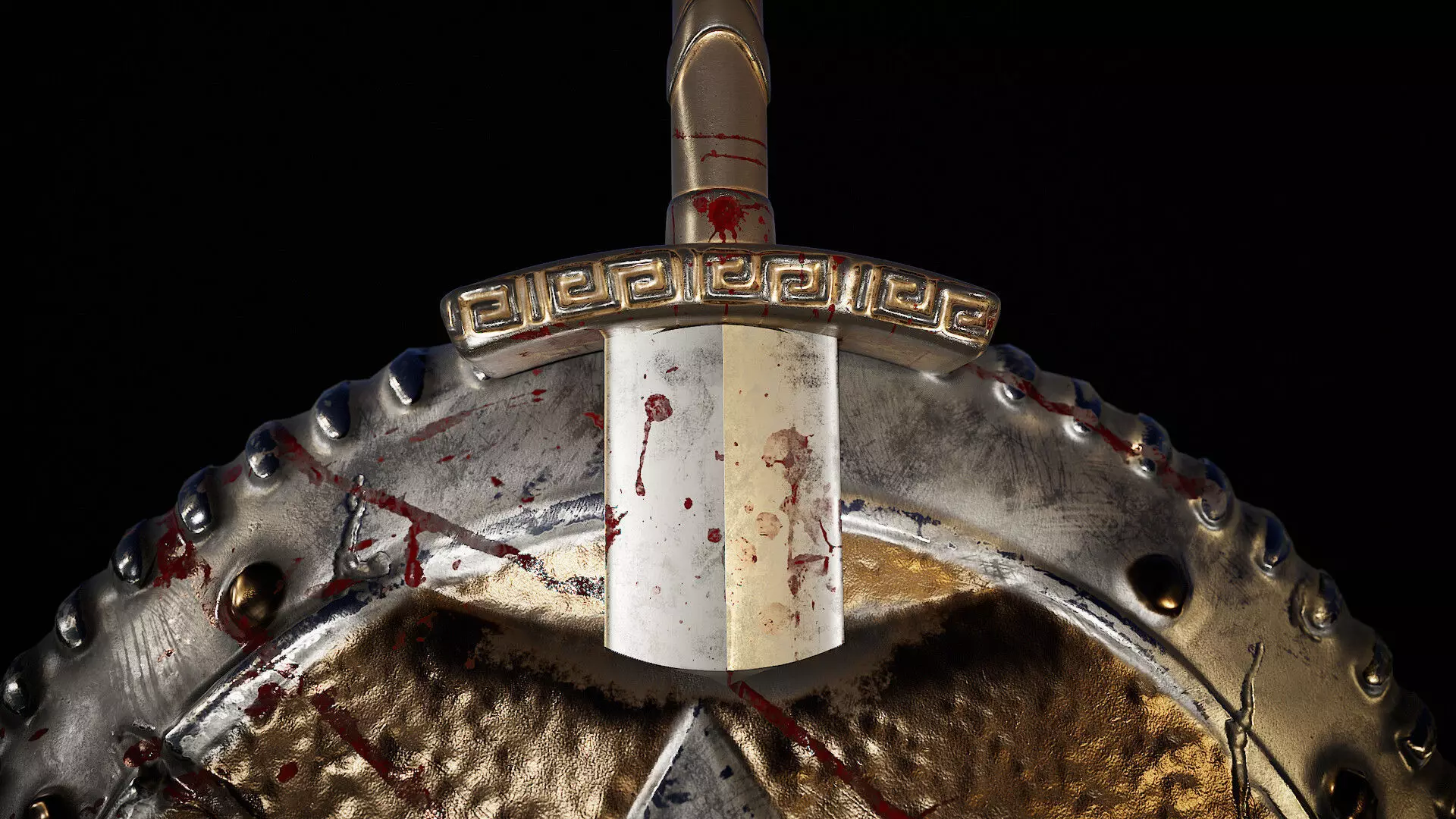 Spartan shield and sword 3D model_0