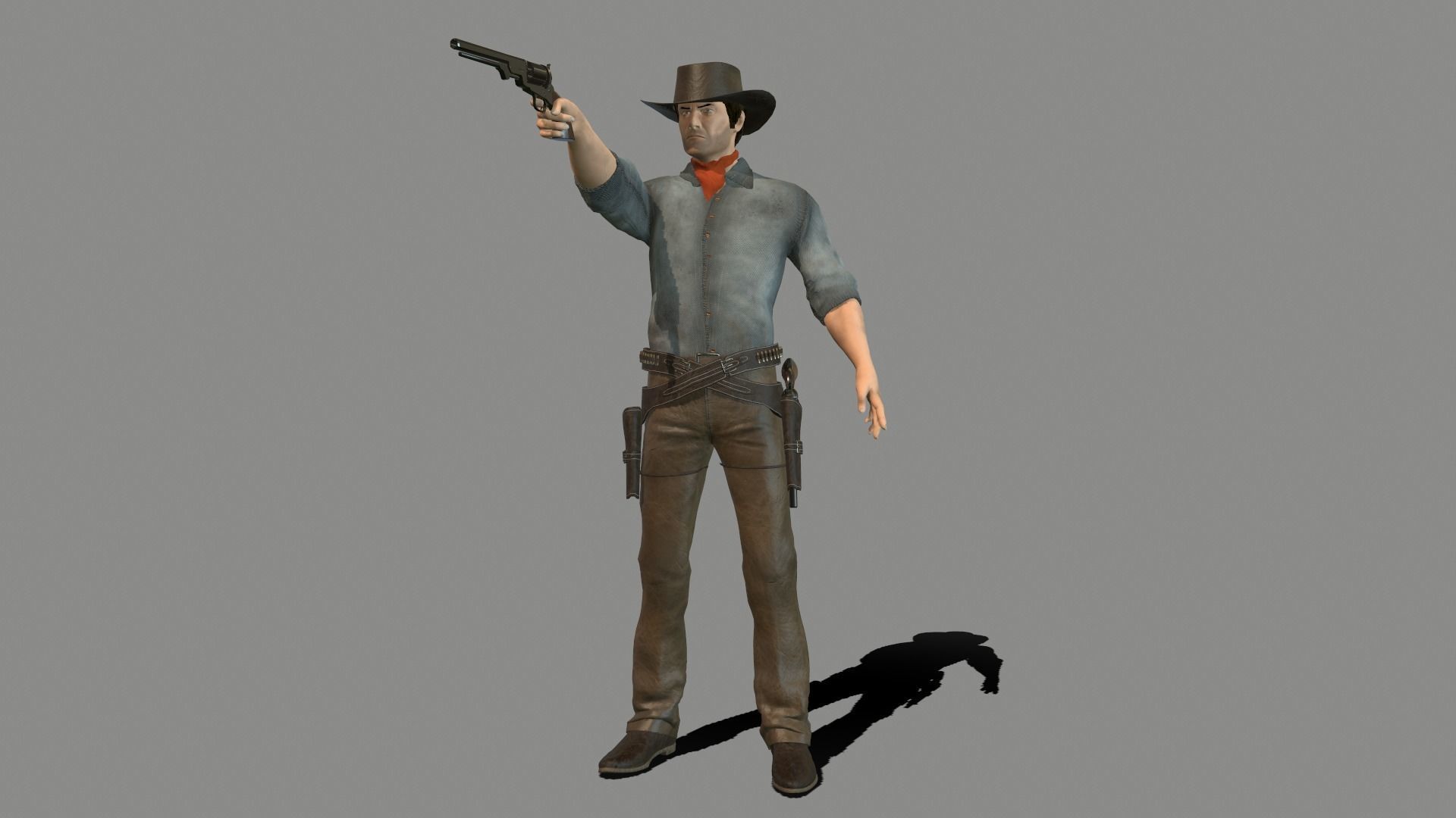 Gunslinger cowboy holding gun Low-poly 3D model_2