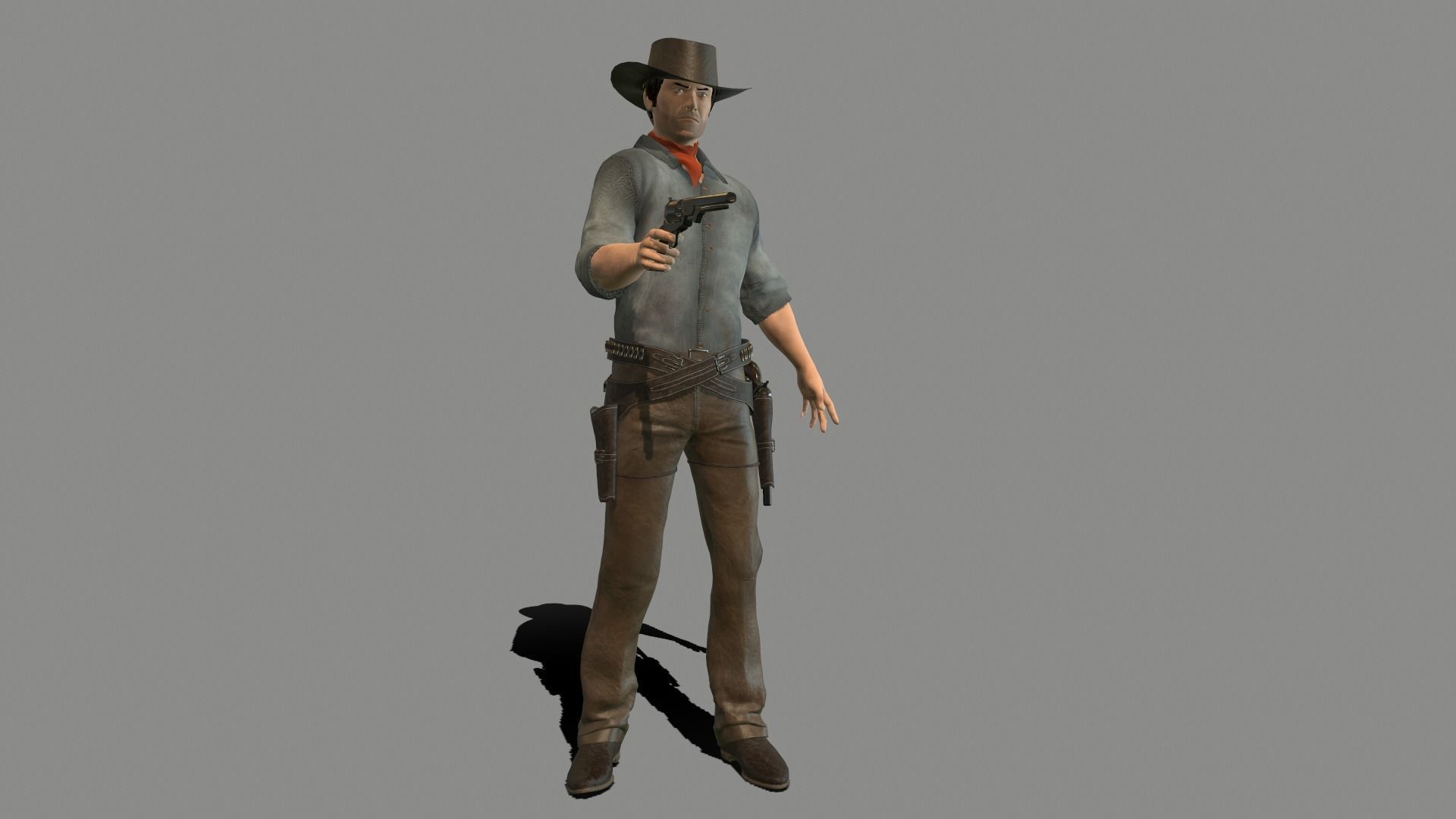 Gunslinger cowboy holding gun Low-poly 3D model_5