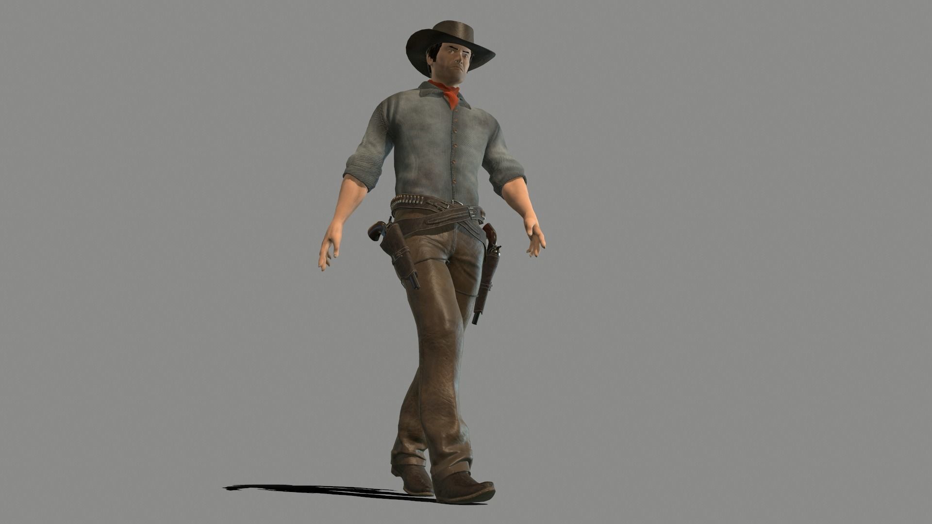 Gunslinger cowboy holding gun Low-poly 3D model_10