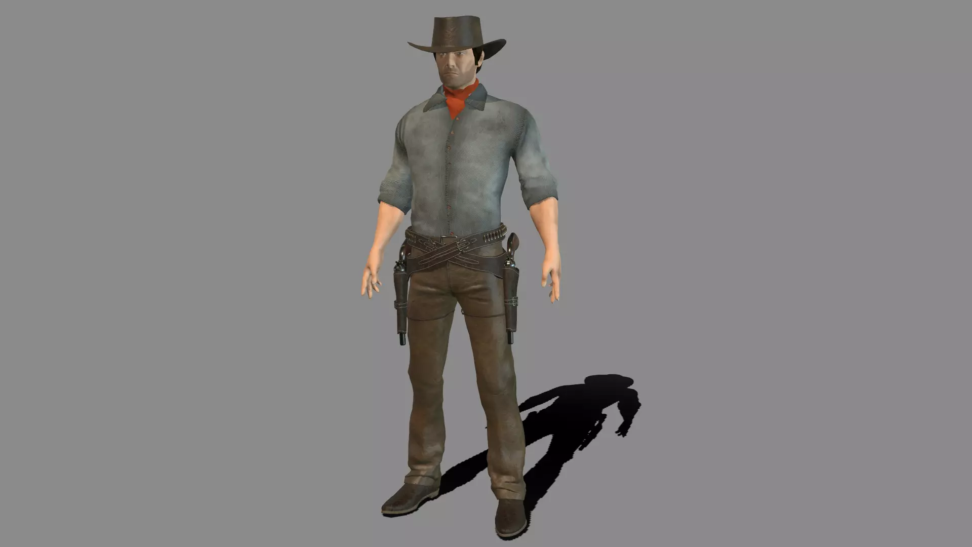 Gunslinger cowboy holding gun Low-poly 3D model_0