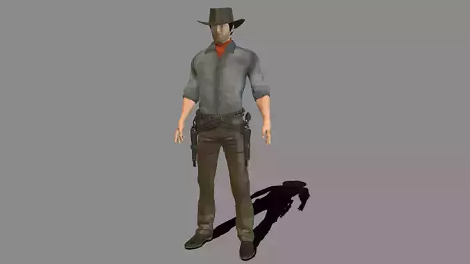 Gunslinger cowboy holding gun Low-poly 3D model
