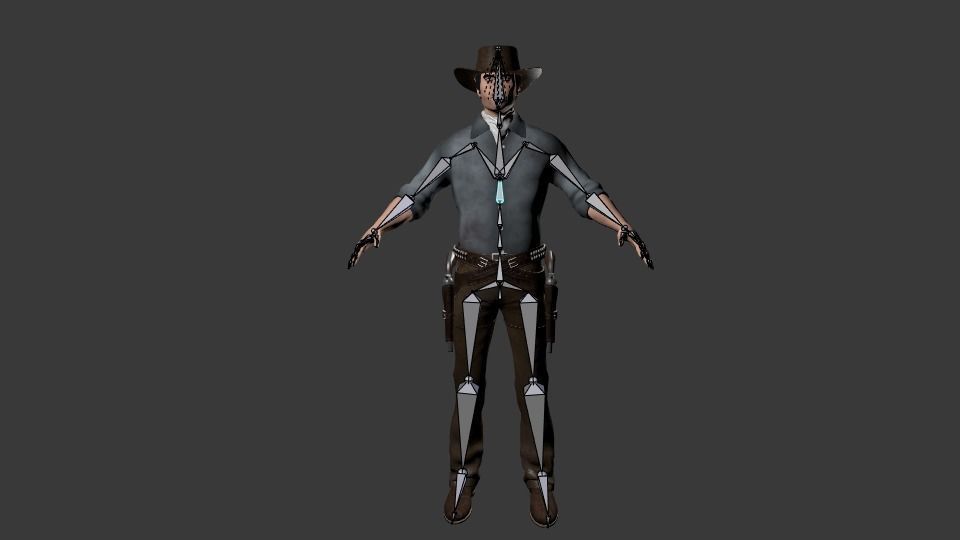 Gunslinger cowboy holding gun Low-poly 3D model_14