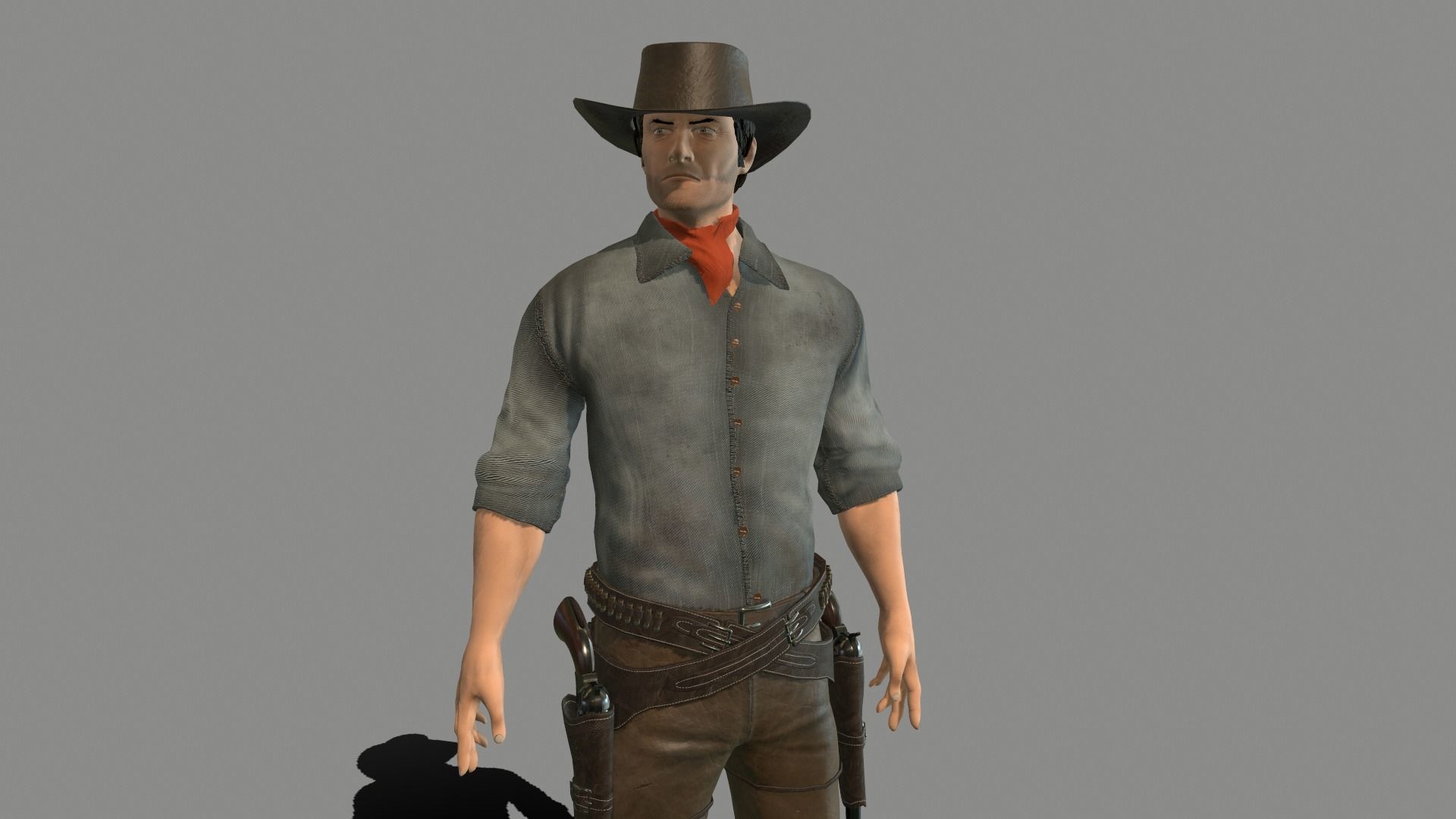 Gunslinger cowboy holding gun Low-poly 3D model_8