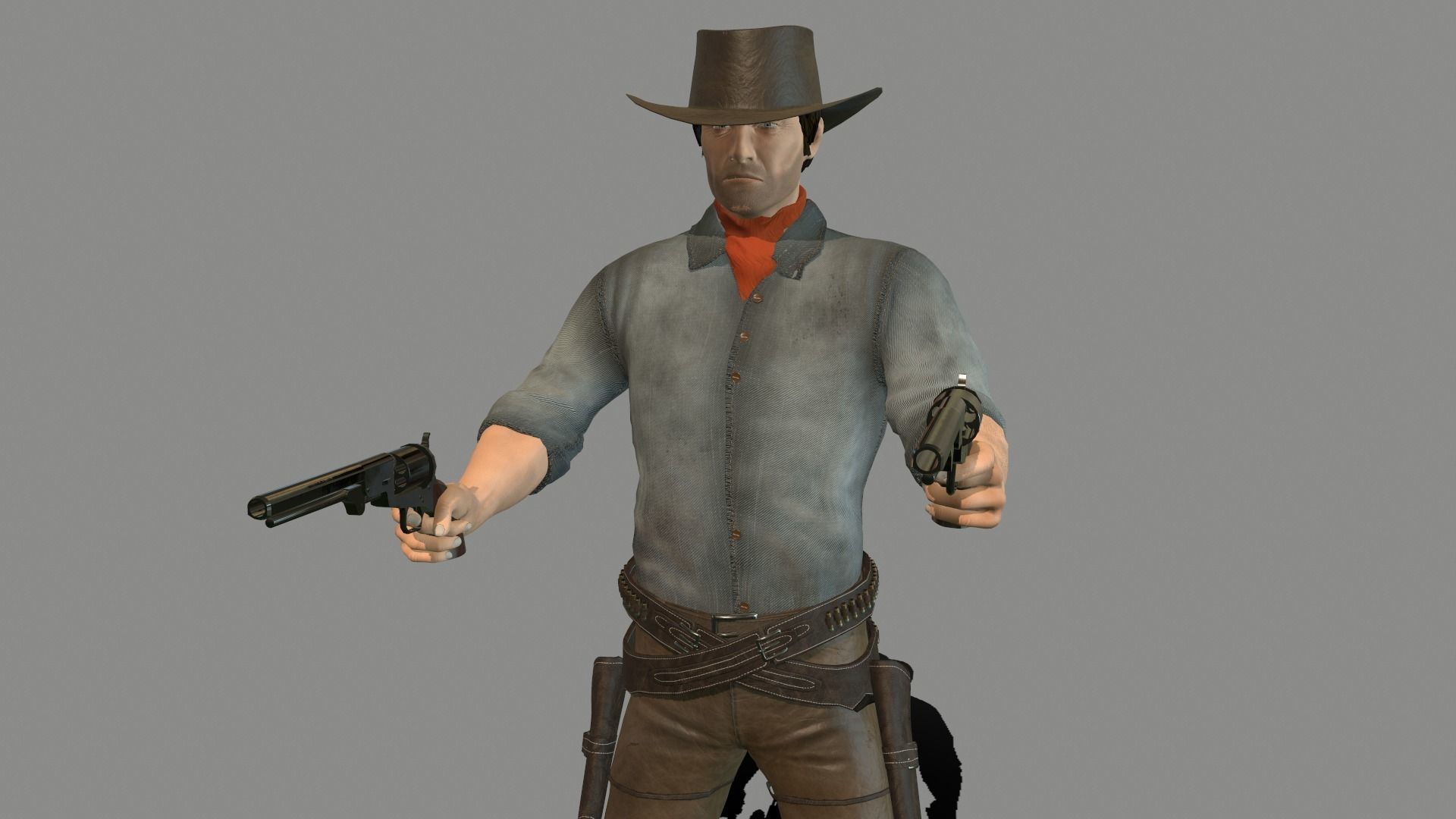 Gunslinger cowboy holding gun Low-poly 3D model_12