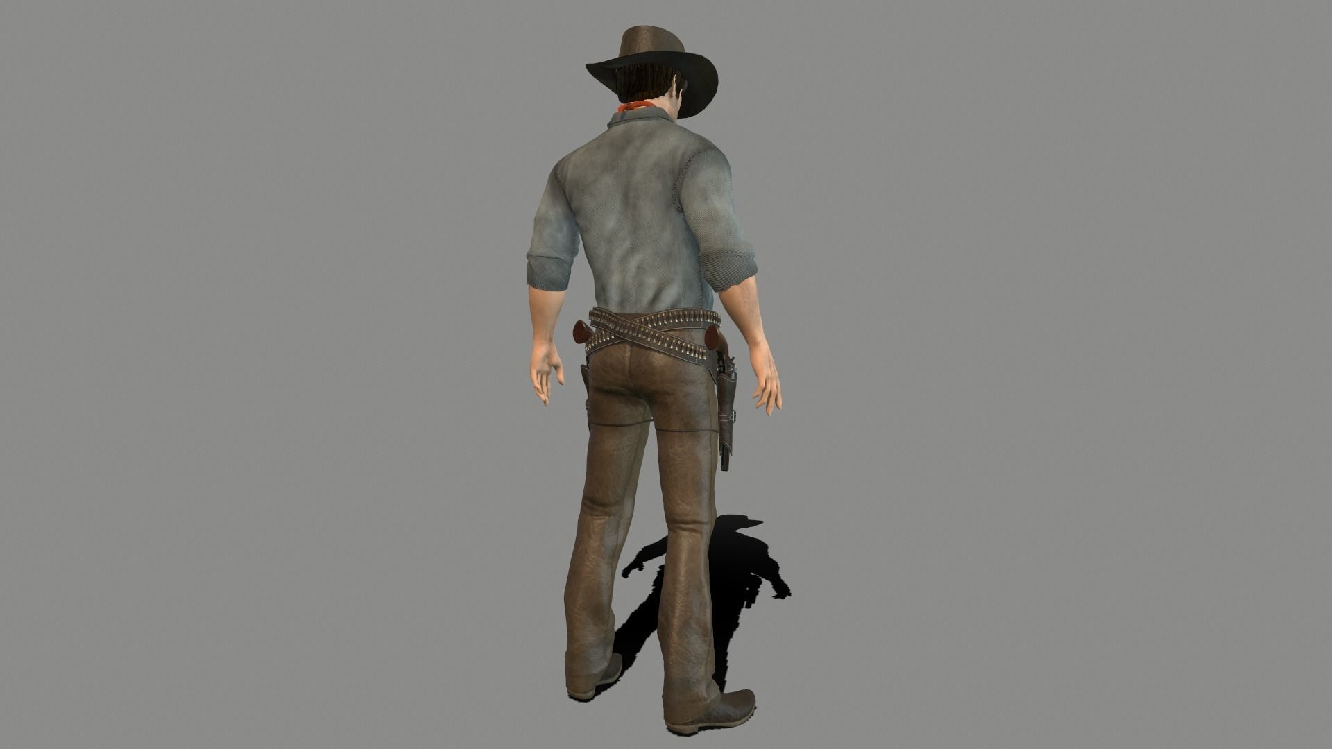 Gunslinger cowboy holding gun Low-poly 3D model_3