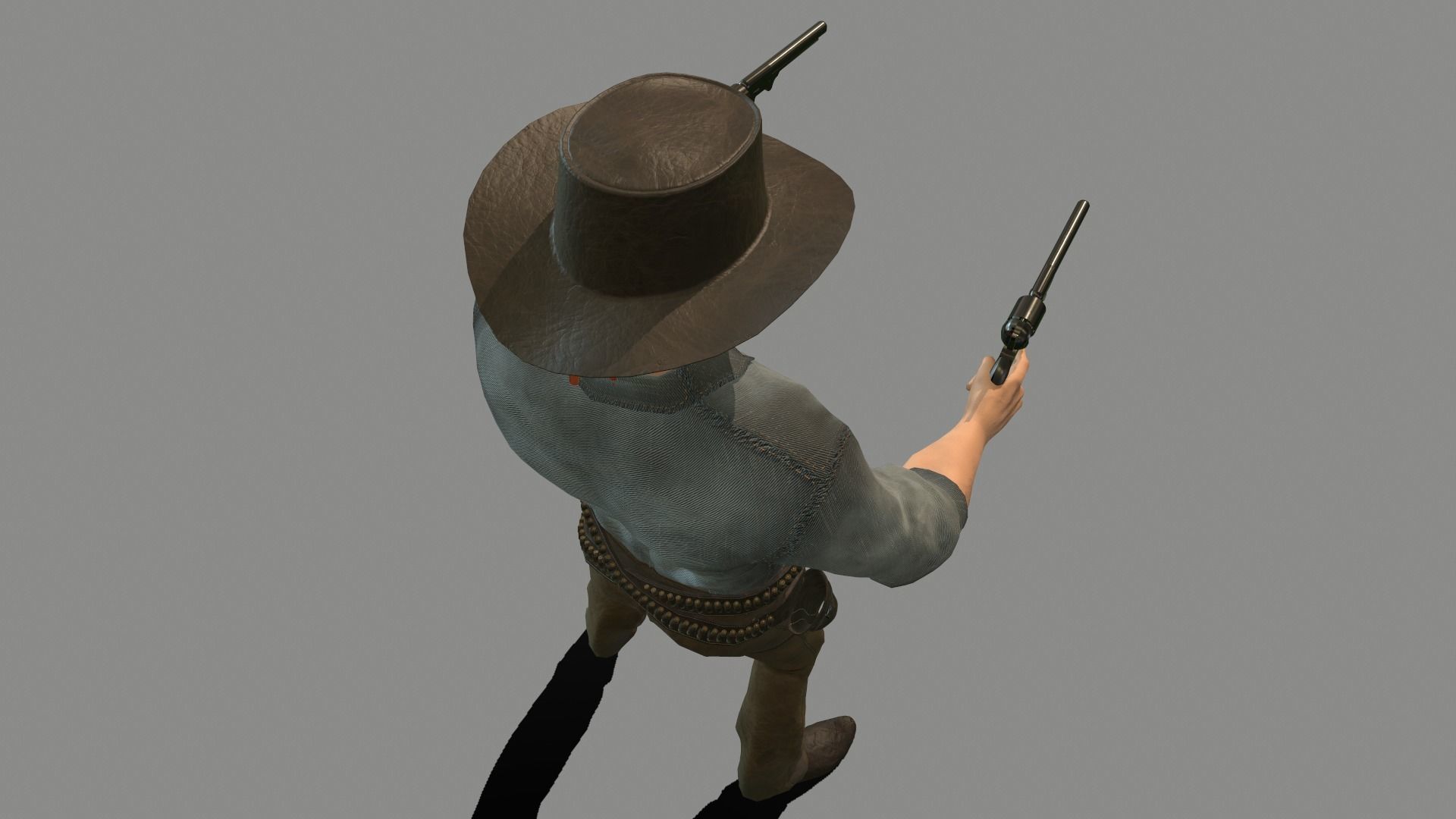 Gunslinger cowboy holding gun Low-poly 3D model_9