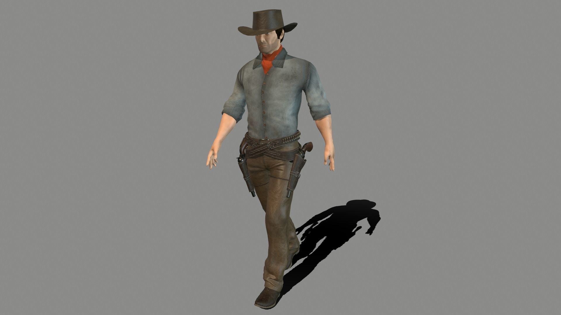 Gunslinger cowboy holding gun Low-poly 3D model_11