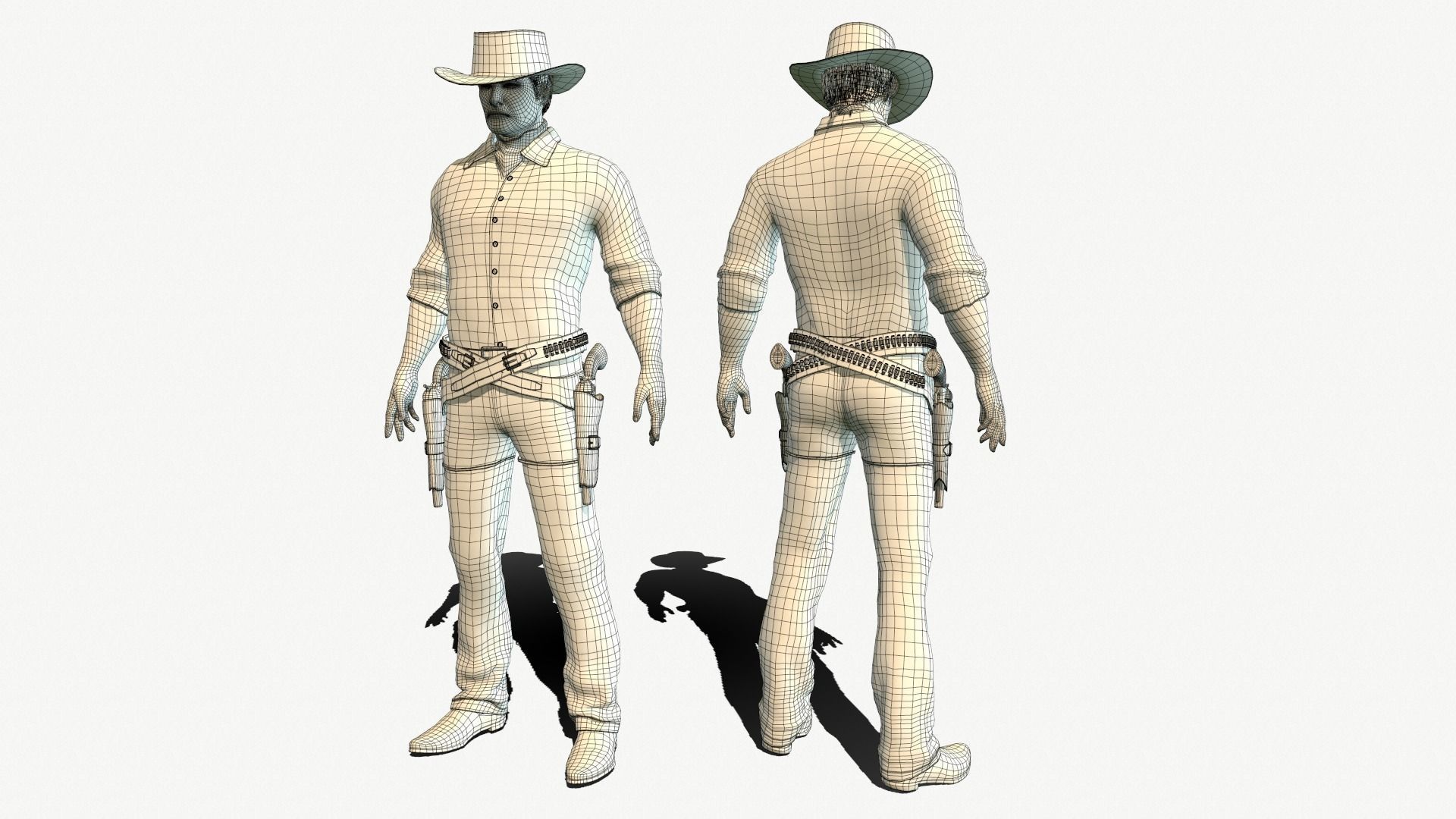 Gunslinger cowboy holding gun Low-poly 3D model_15