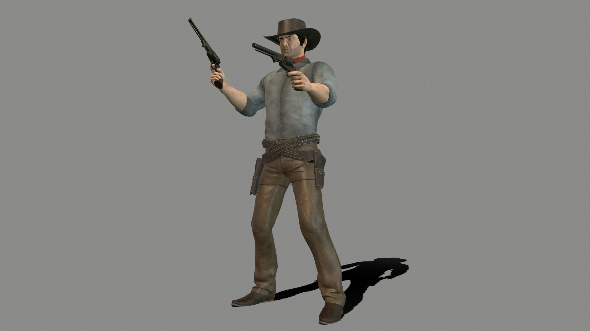 Gunslinger cowboy holding gun Low-poly 3D model_6