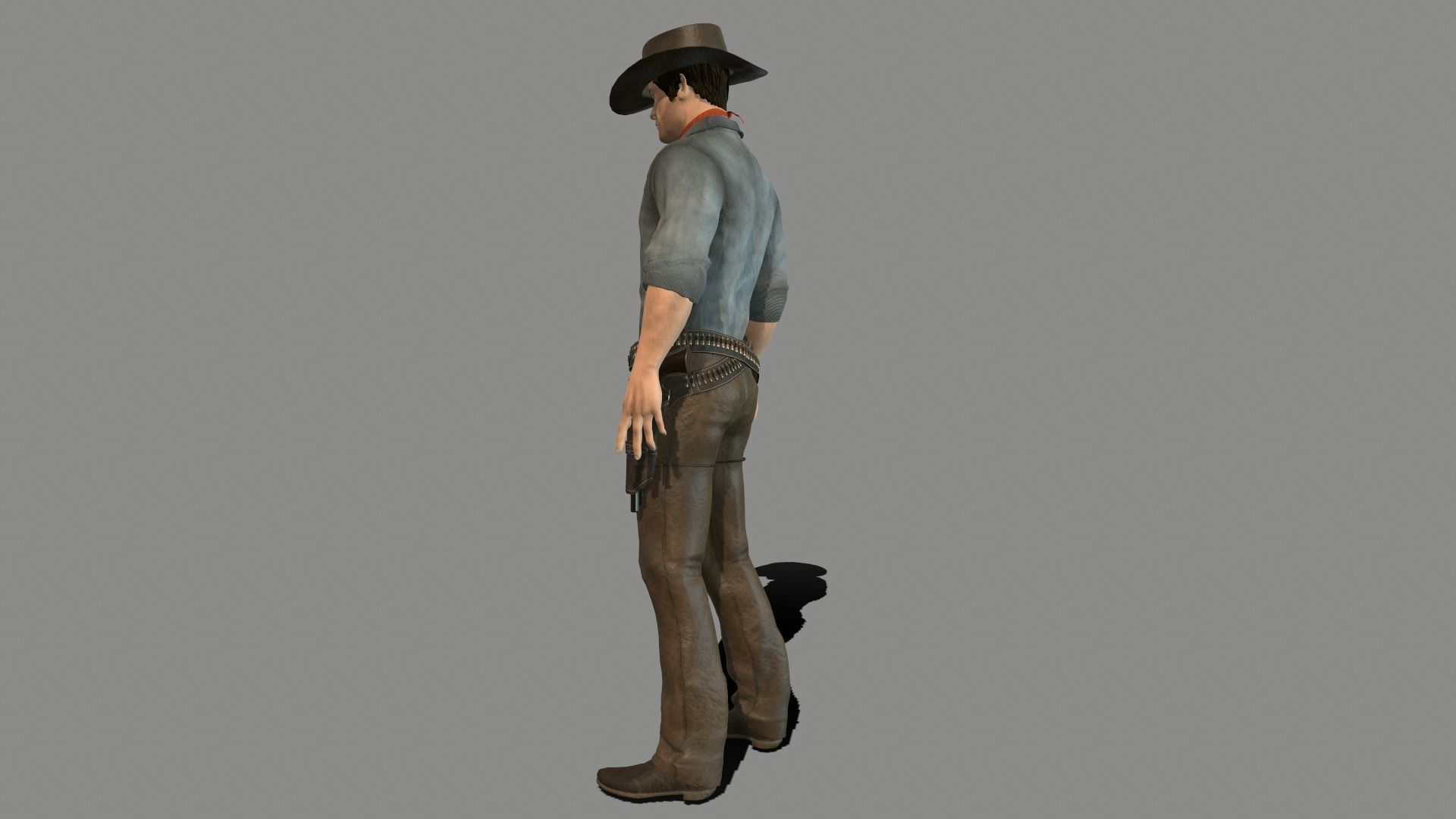 Gunslinger cowboy holding gun Low-poly 3D model_7