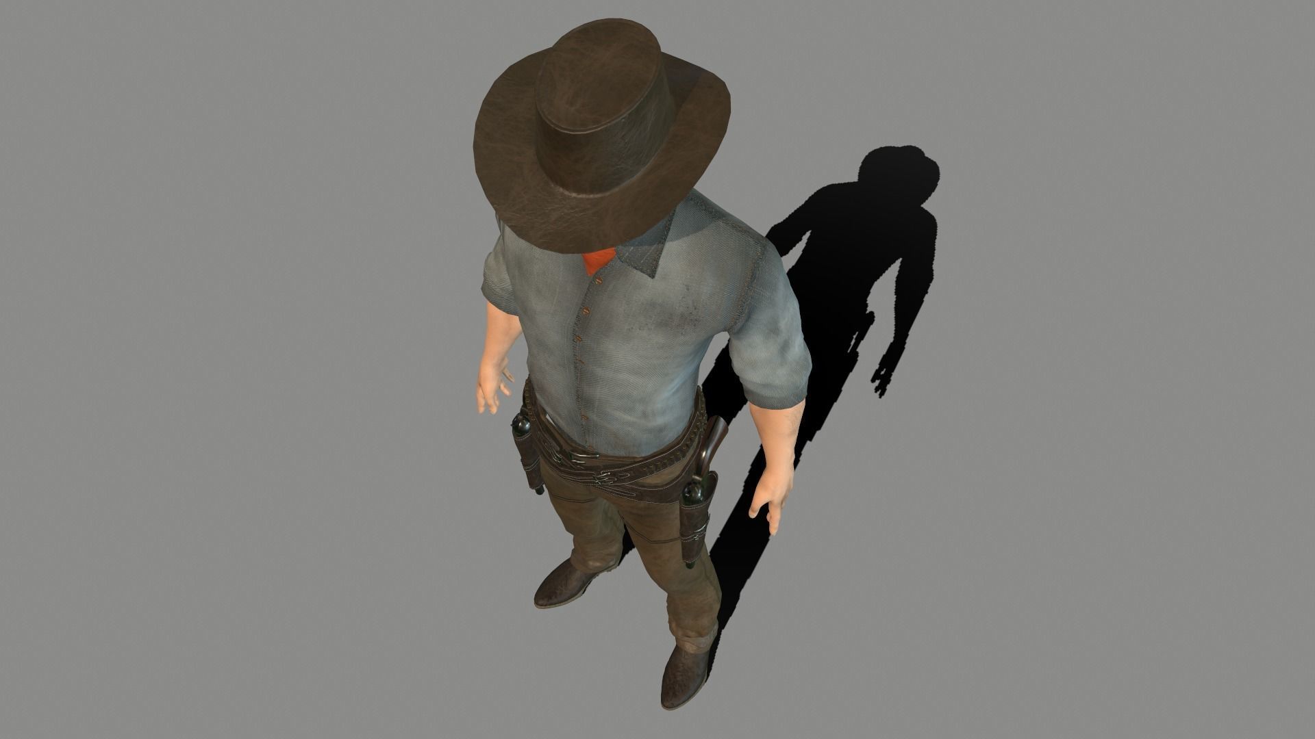 Gunslinger cowboy holding gun Low-poly 3D model_4