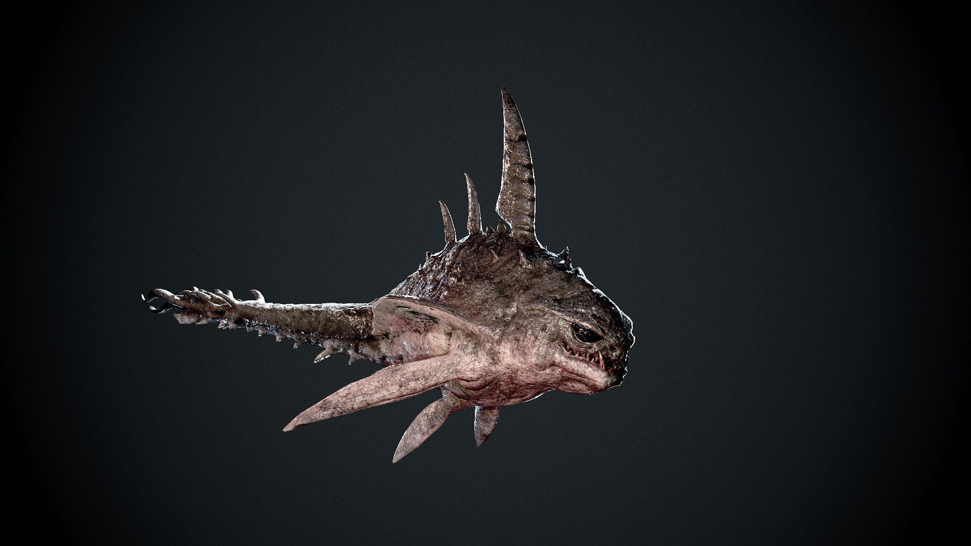 PBR Game Ready Horror Piranha Creature 3D Model Low-poly 3D model_1