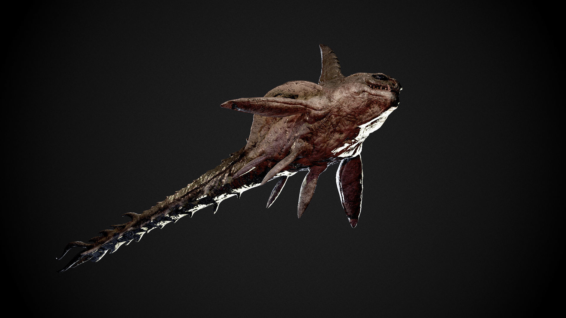 PBR Game Ready Horror Piranha Creature 3D Model Low-poly 3D model_3