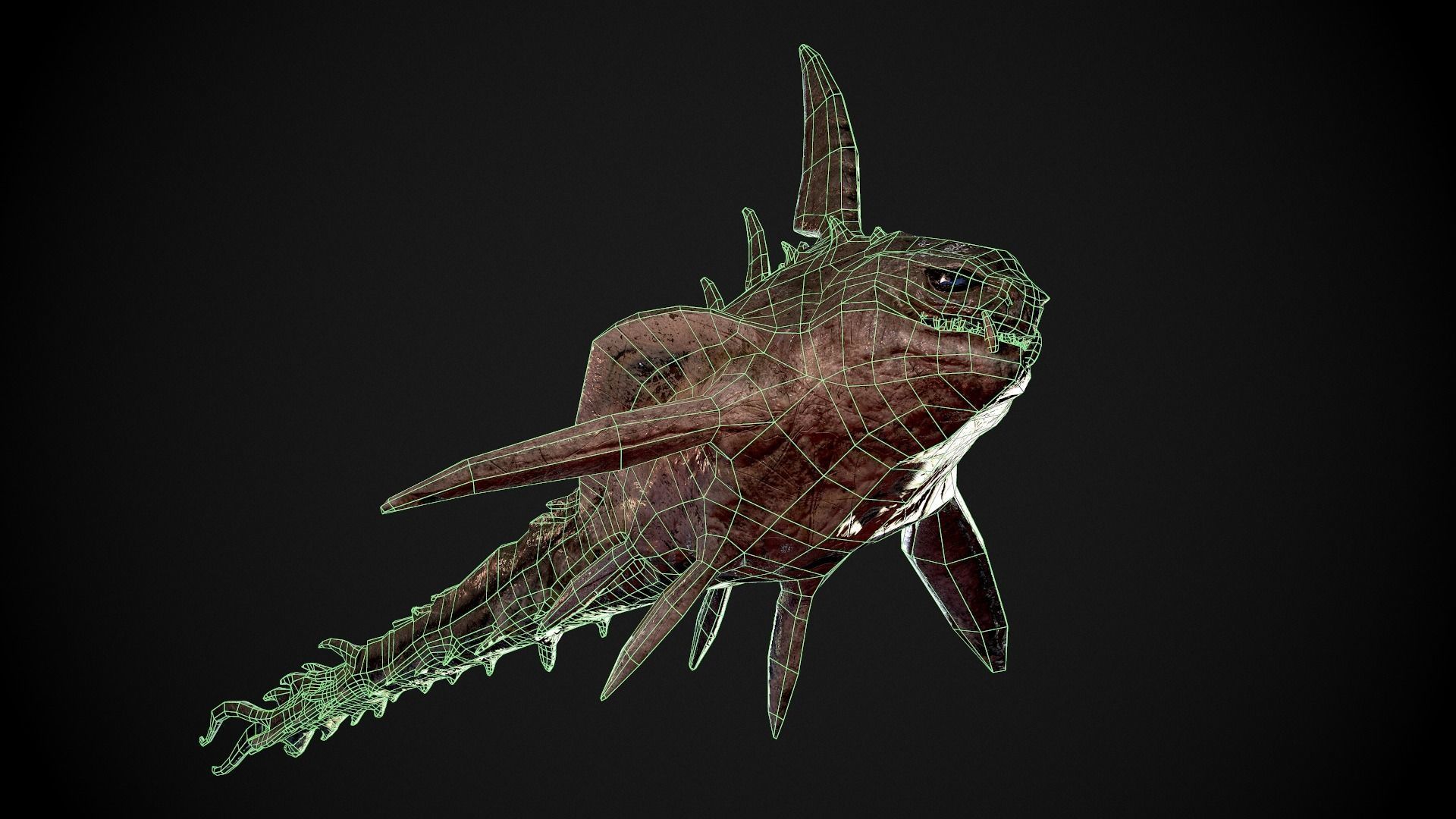 PBR Game Ready Horror Piranha Creature 3D Model Low-poly 3D model_7