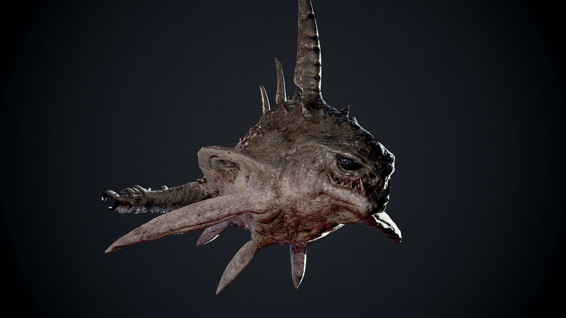 PBR Game Ready Horror Piranha Creature 3D Model Low-poly 3D model_4