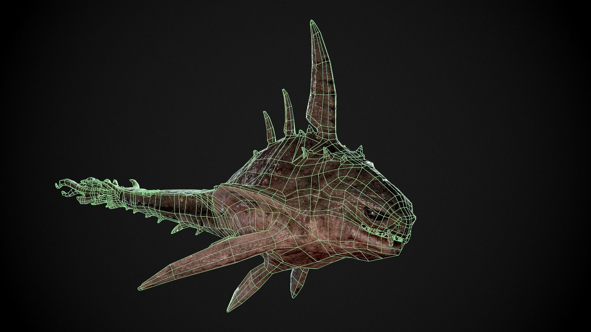 PBR Game Ready Horror Piranha Creature 3D Model Low-poly 3D model_6