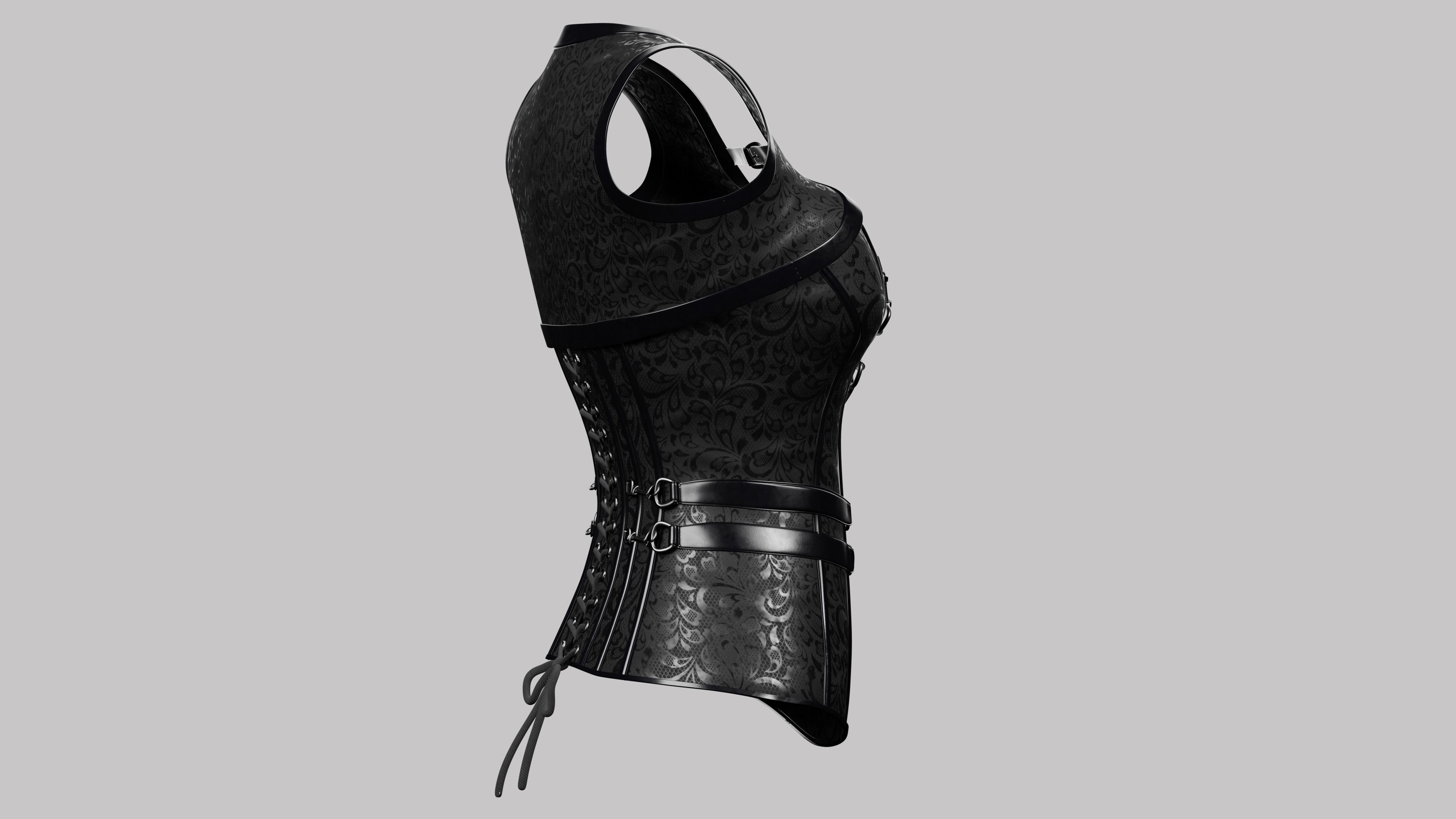 Corset Black Low-poly 3D model_8