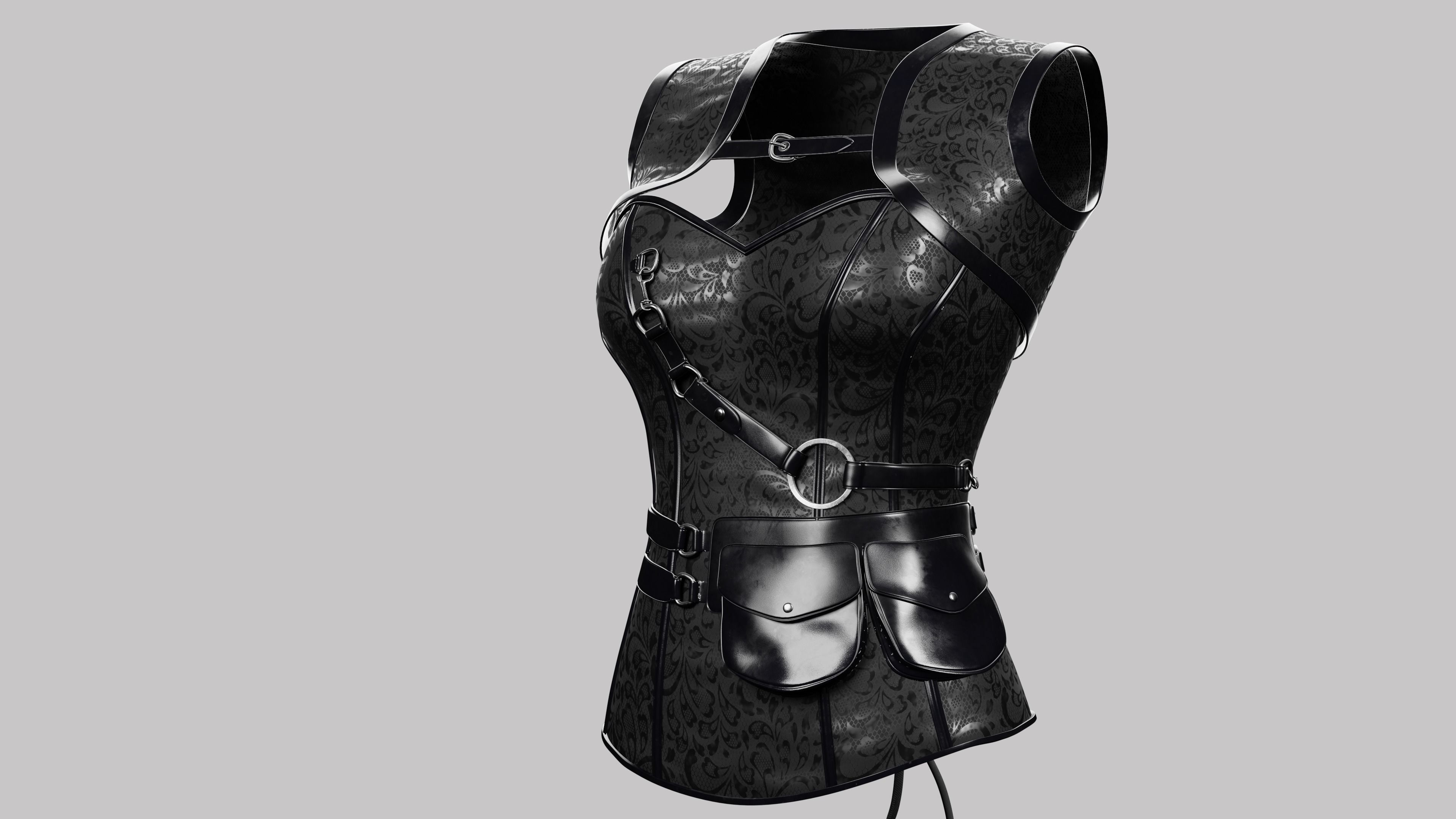 Corset Black Low-poly 3D model_3
