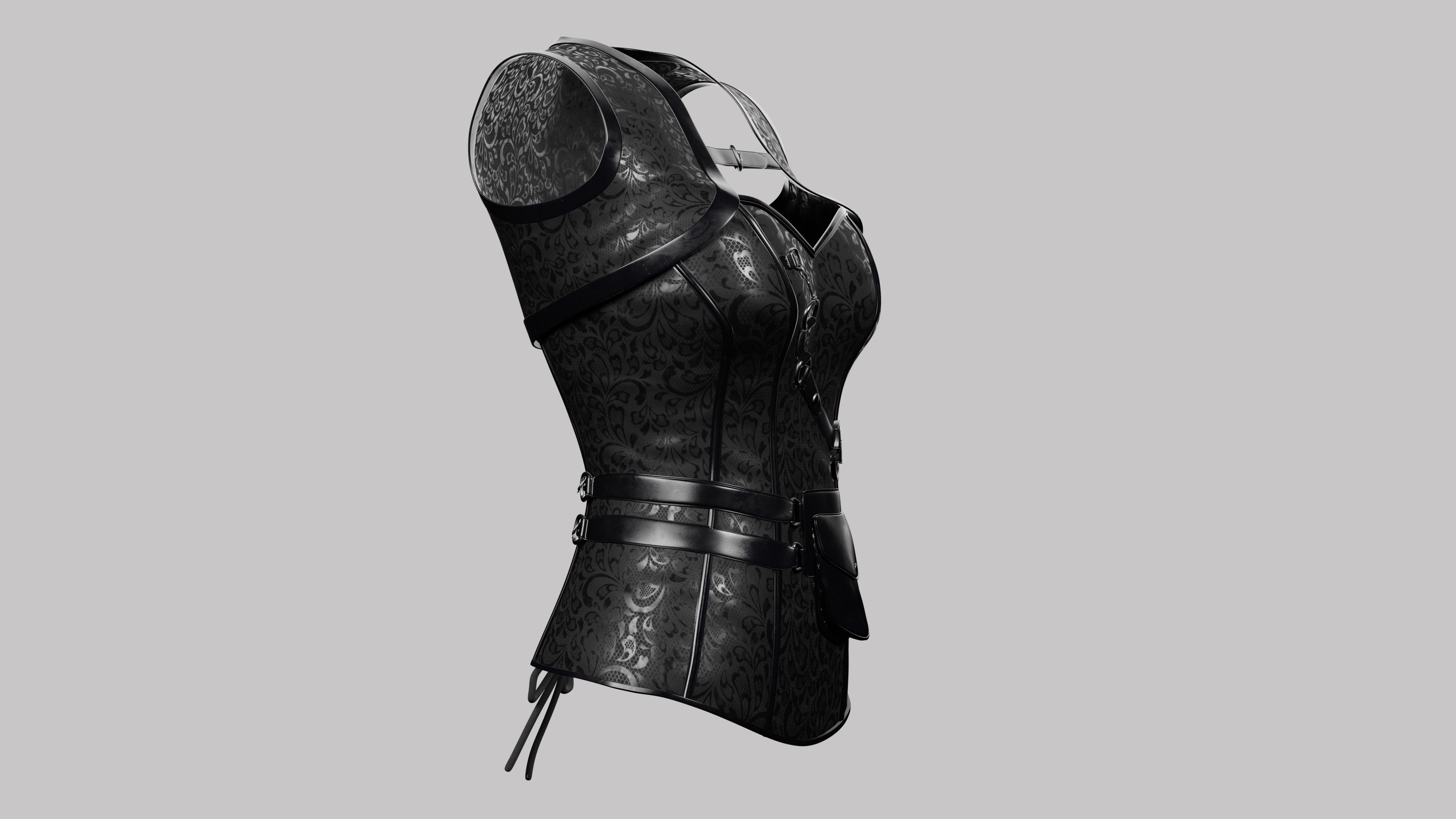 Corset Black Low-poly 3D model_9