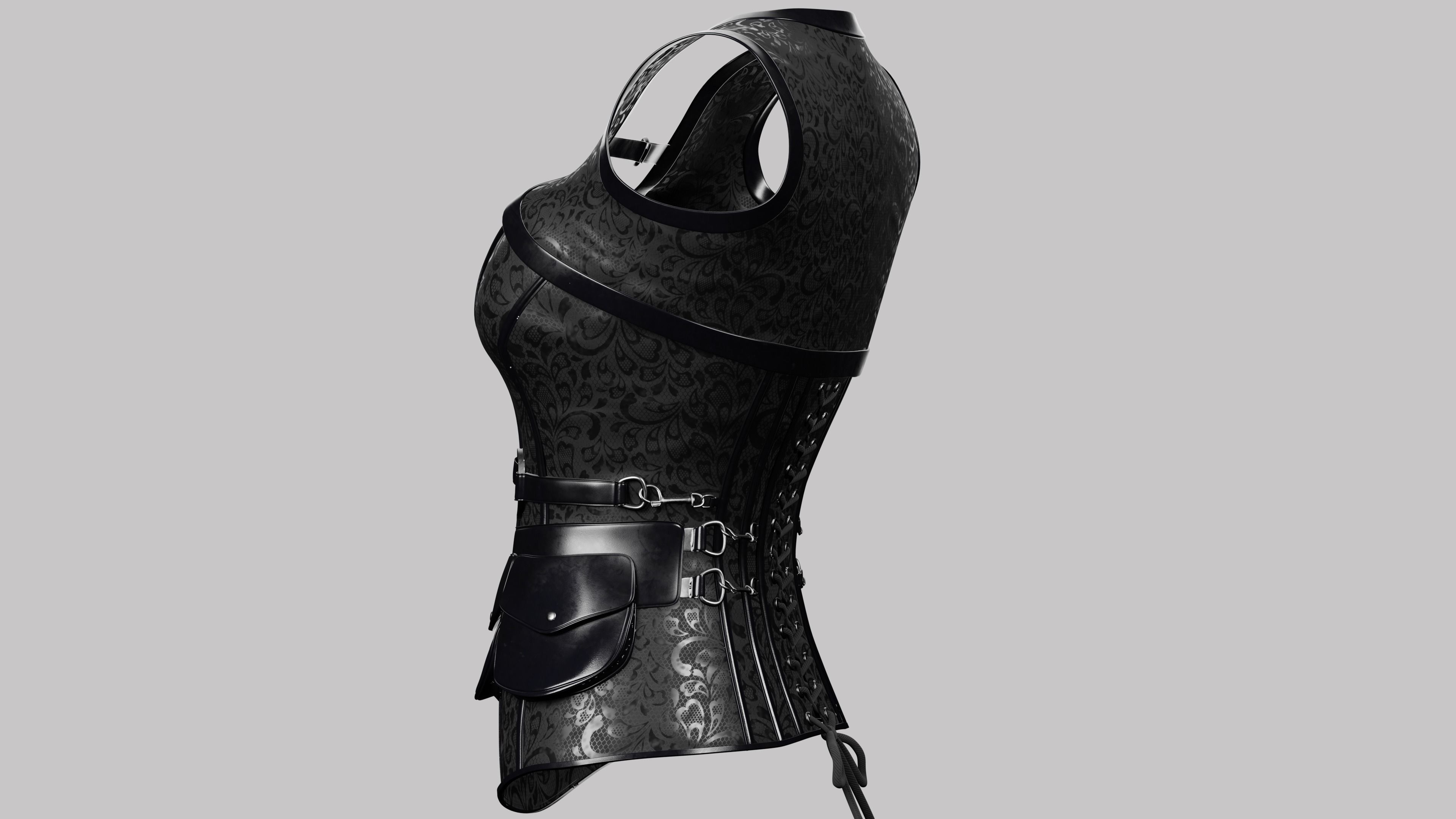 Corset Black Low-poly 3D model_5