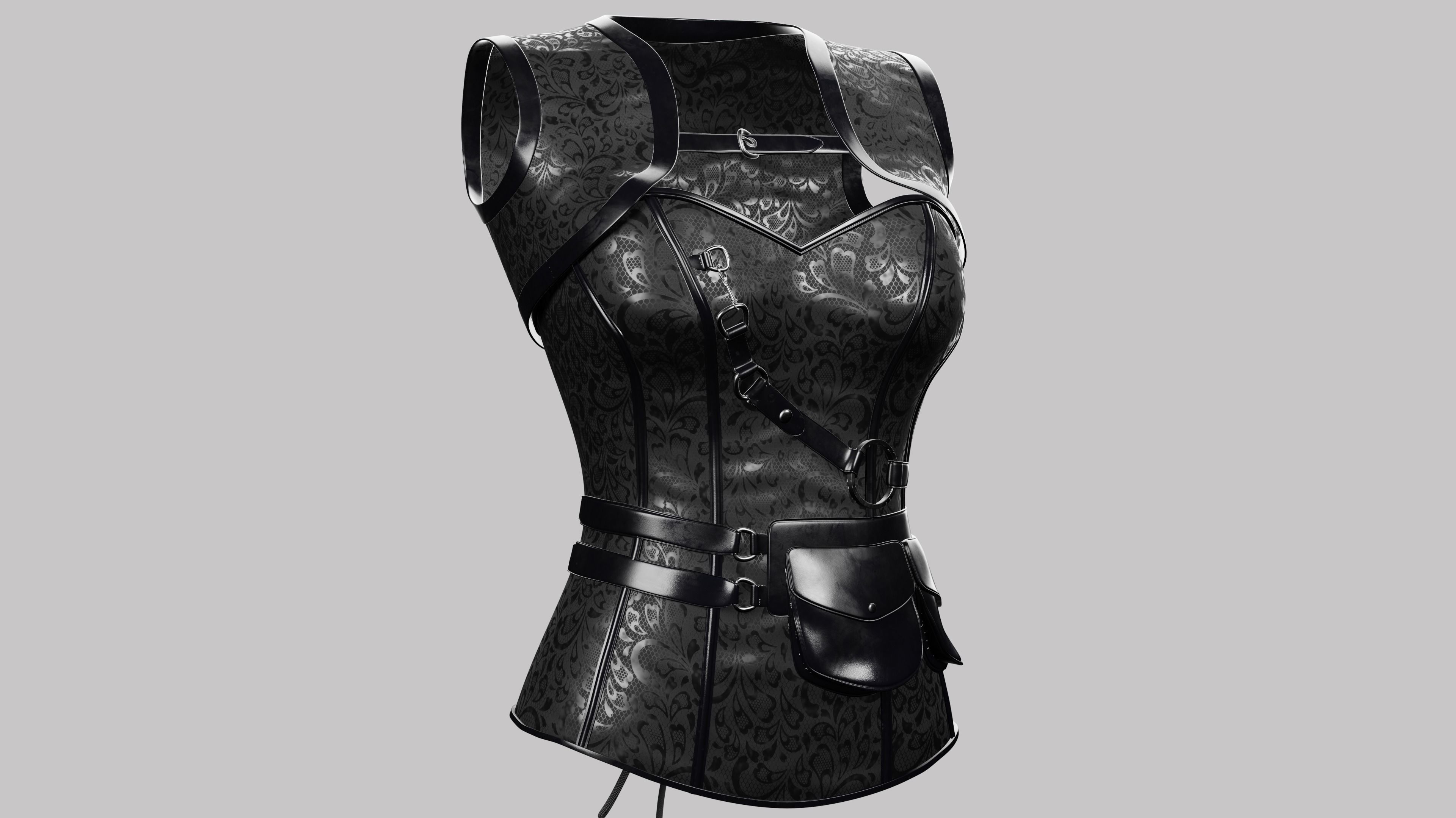 Corset Black Low-poly 3D model_1